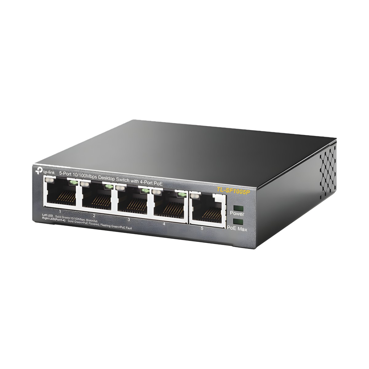 Switch PoE no Administrable de escritorio / 5 puertos 10/100 Mbps / 4 puertos PoE af/at / Presupuesto 67 W / Modo Extensor hasta 250 m / Calidad video prioritaria