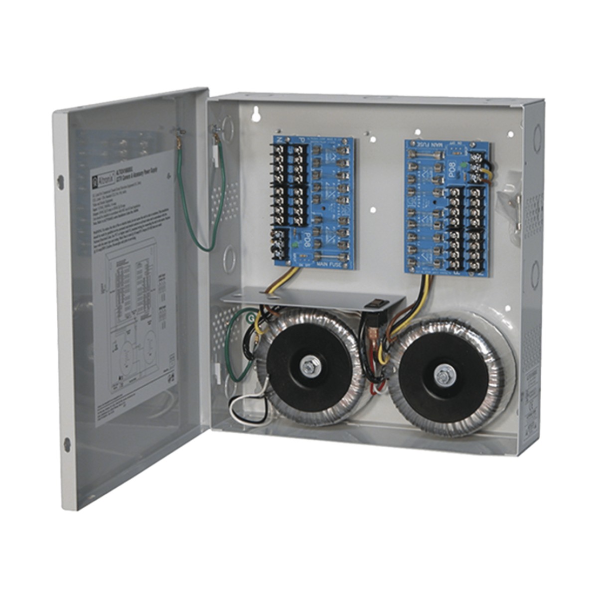 Fuente de poder ALTRONIX de 24 @ 25 Amper o 28 VCA @ 20 Amper, para 16 cámaras / Voltaje de entrada en 115 Vca / Con capacidad de baterías de respaldo / Requieren baterías