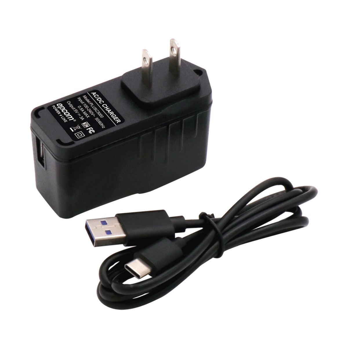 Adaptador de pared de 5 Vcc, @ 3 A con micro-USB tipo C