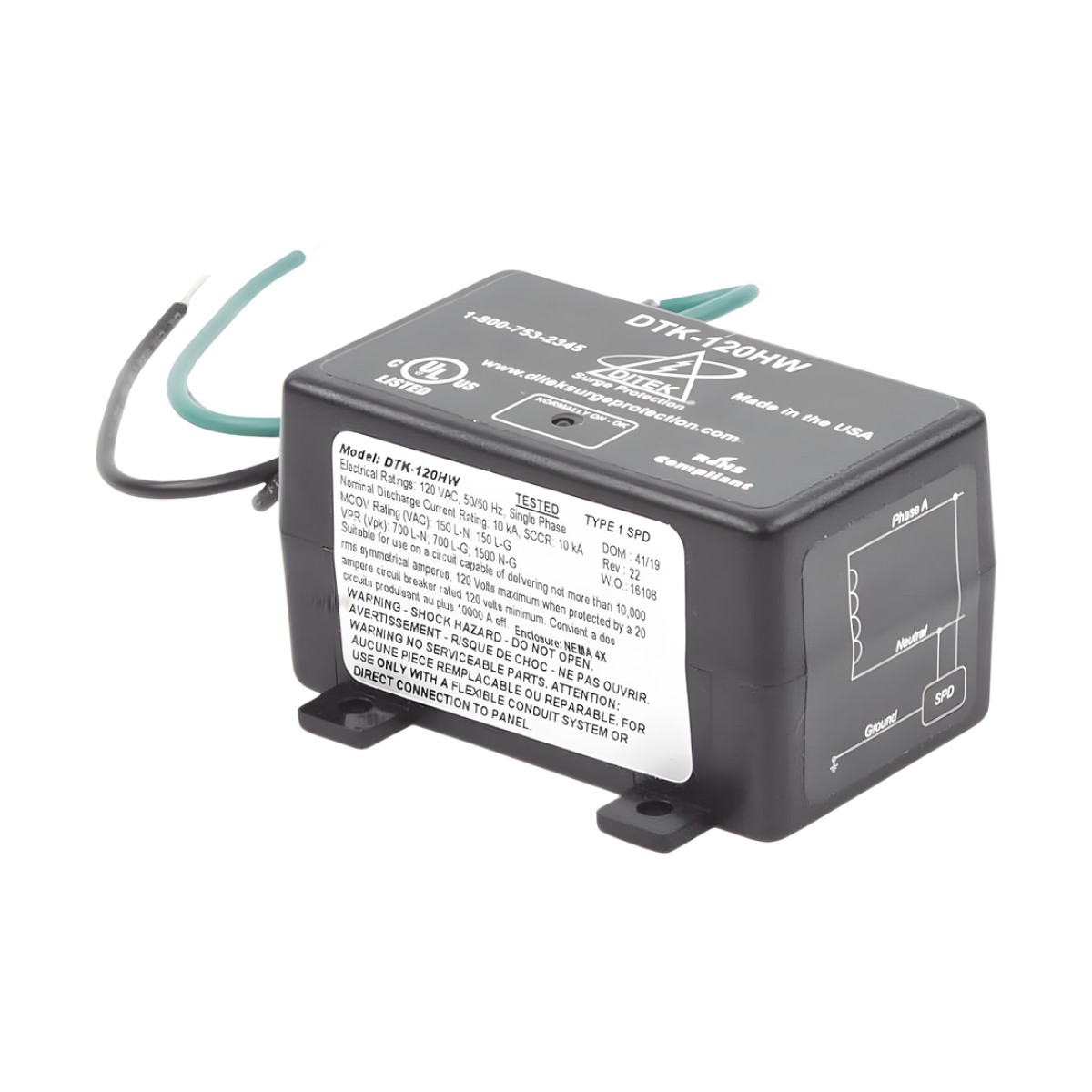 Protector 120 VCA / 15 A / NEMA 4X Exterior / LED Diagnóstico / Paneles de Incendio y Motores