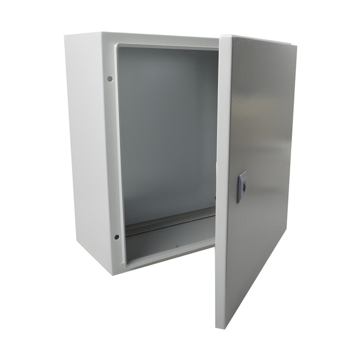 Gabinete de Acero IP66 Uso en Intemperie (400 x 400 x 200 mm) con Placa Trasera Interior de Metal y Compuerta Inferior Atornillable (Incluye Chapa y Llave T).