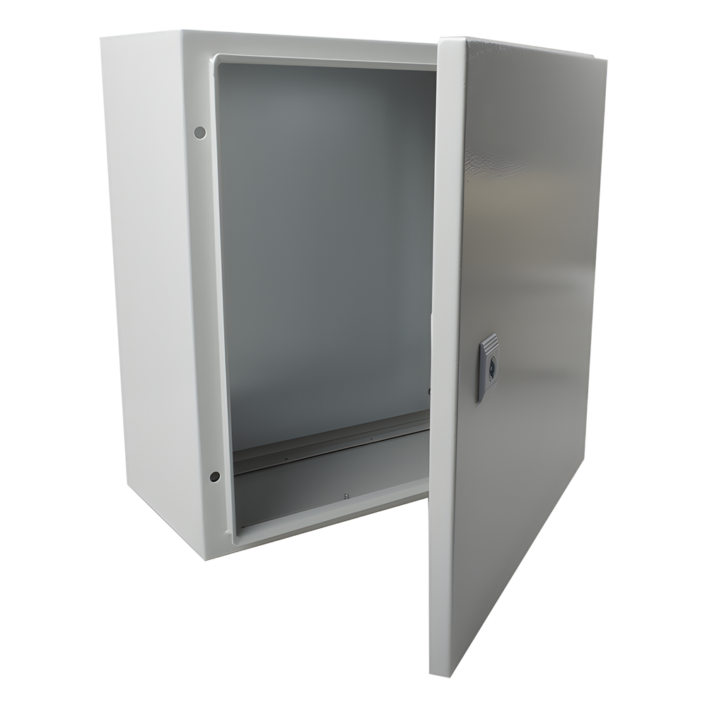 Gabinete de Acero IP66 Uso en Intemperie (400 x 400 x 200 mm) con Placa Trasera Interior de Metal y Compuerta Inferior Atornillable (Incluye Chapa y Llave T).