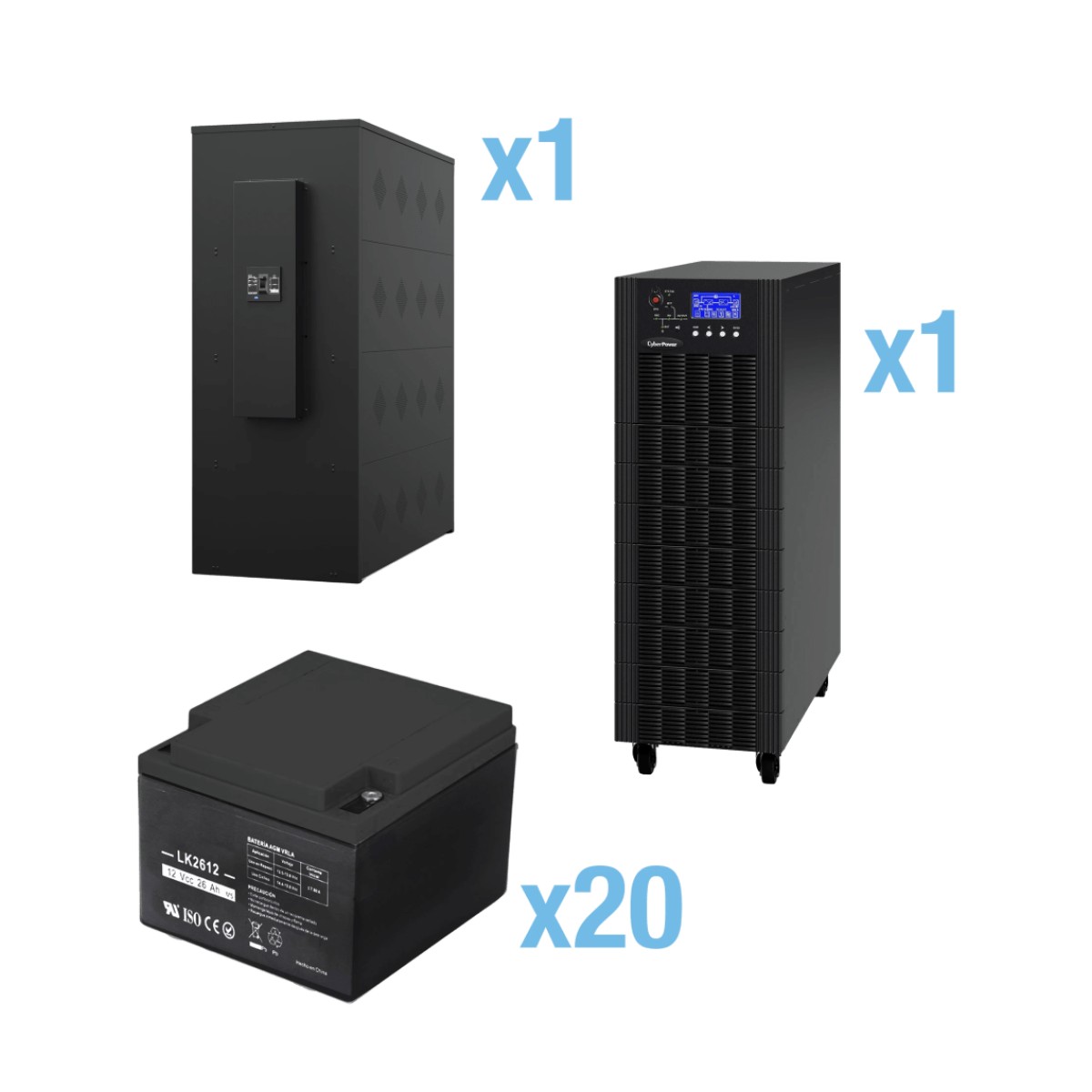 UPS Trifásico de 20 kVA/18 kW, Topología Online Doble Conversión, Voltaje de 208/220 Vca de L-L, Respaldo de 5 Minutos al 100% de Carga, Incluye Módulo y Banco de Baterías