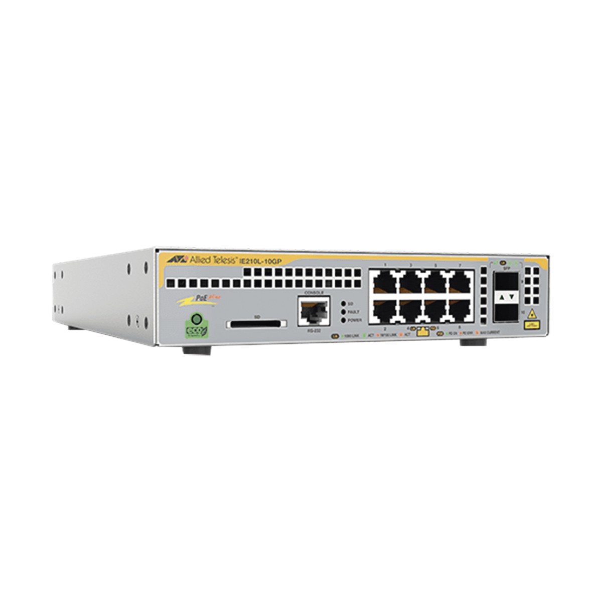 Switch Industrial-Lite PoE+ administrable capa 2 de 8 Puertos 10/100/1000 Mbps + 2 puertos SFP, 124 W
