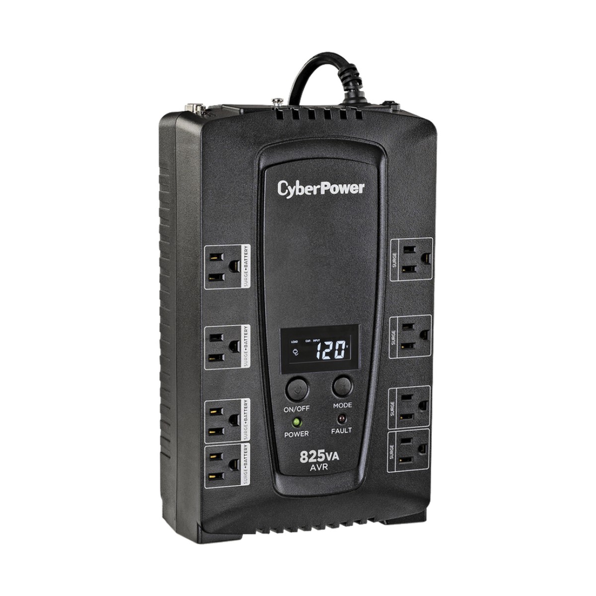 UPS de 825 VA/450 W, Topología Línea Interactiva, Entrada 120 Vca NEMA 5-15P, Tipo Gabinete Compacto, Con 8 Tomas NEMA 5-15R