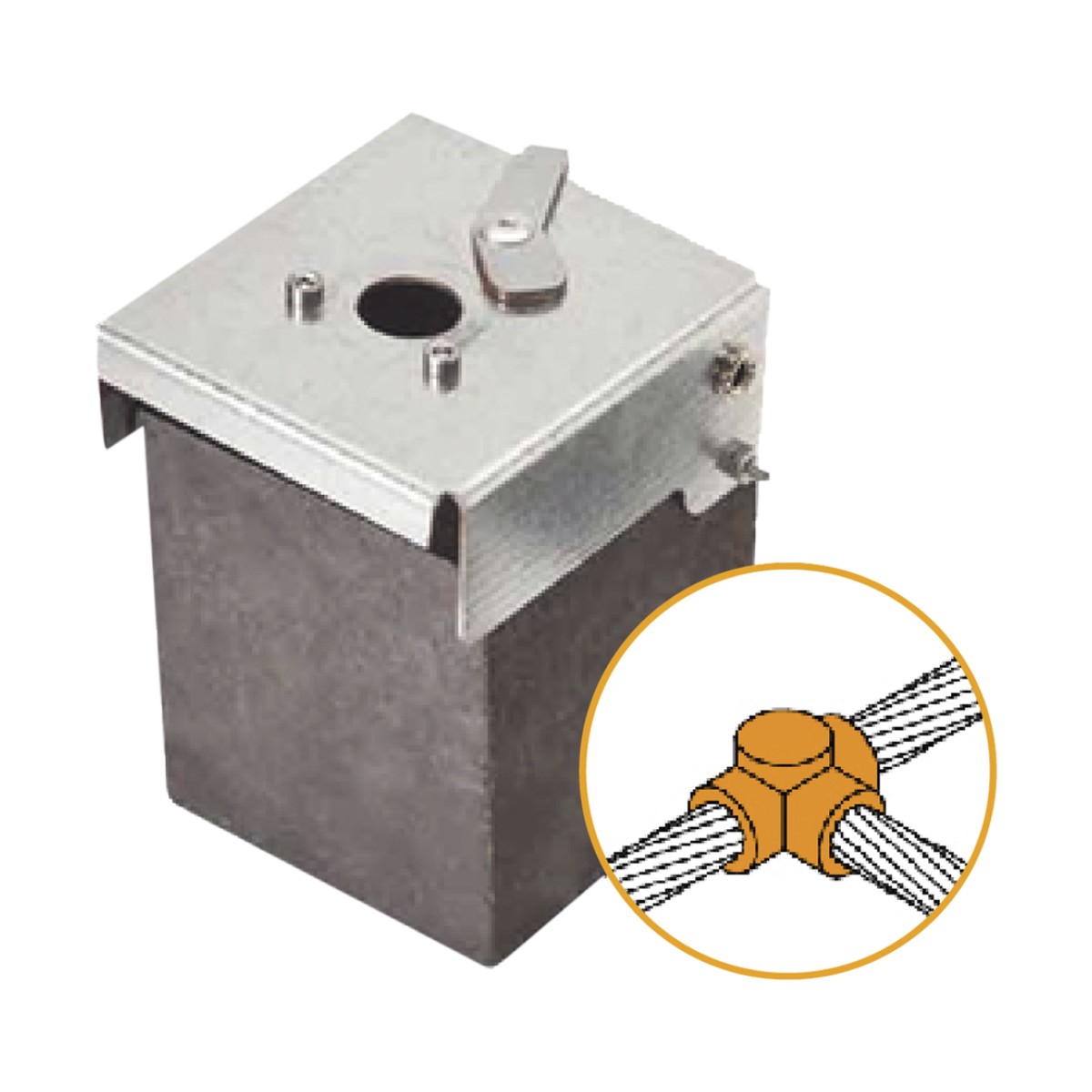 Molde de Grafito Horizontal Unión en T / Cable 2/0 AWG (70 mm²) / 70 Soldaduras / Acero Electrogalvanizado / Normativa UNE 21186