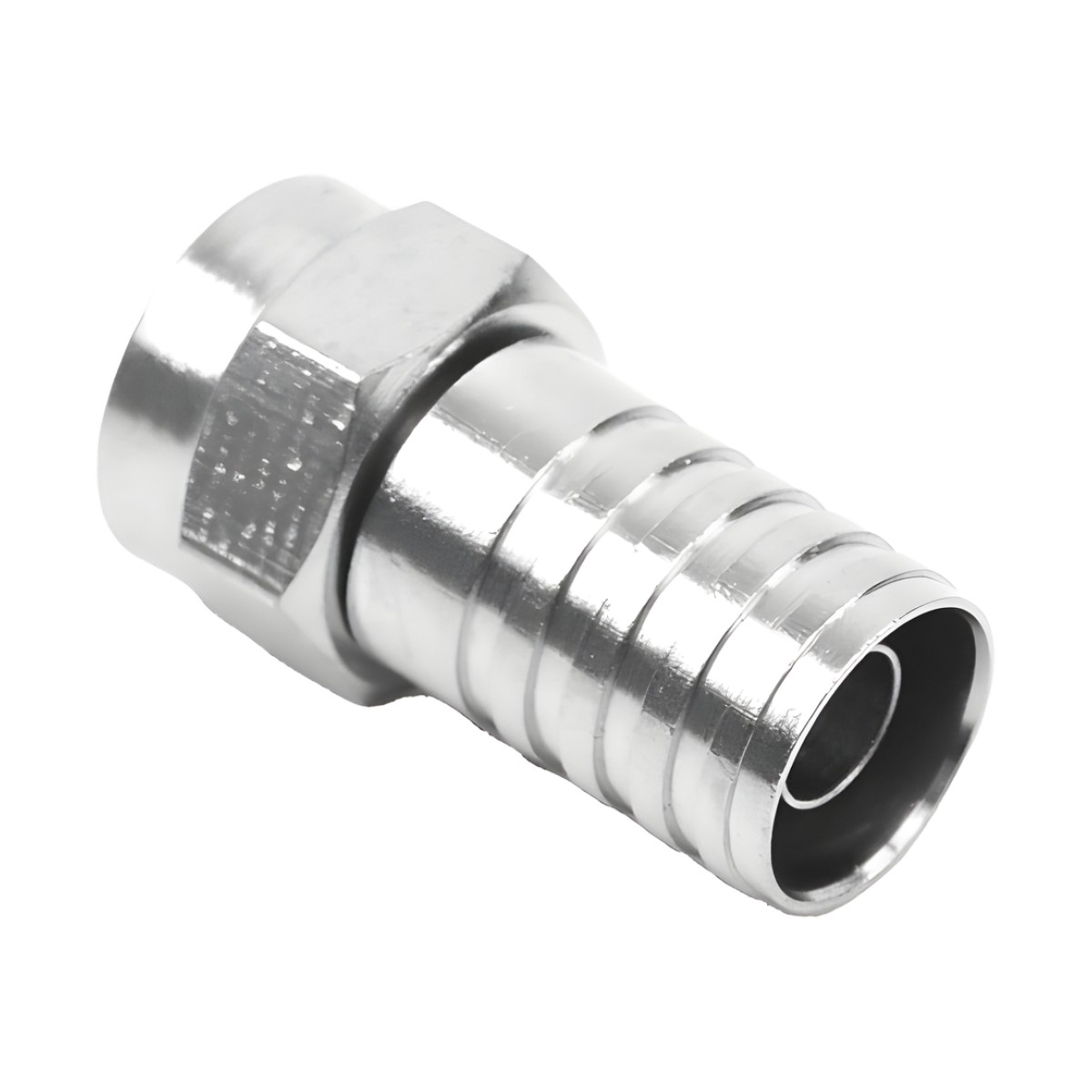 Conector F Macho, Plegable de Doble Blindaje para cable RG-59, Cuerpo de Bronce Niquelado.