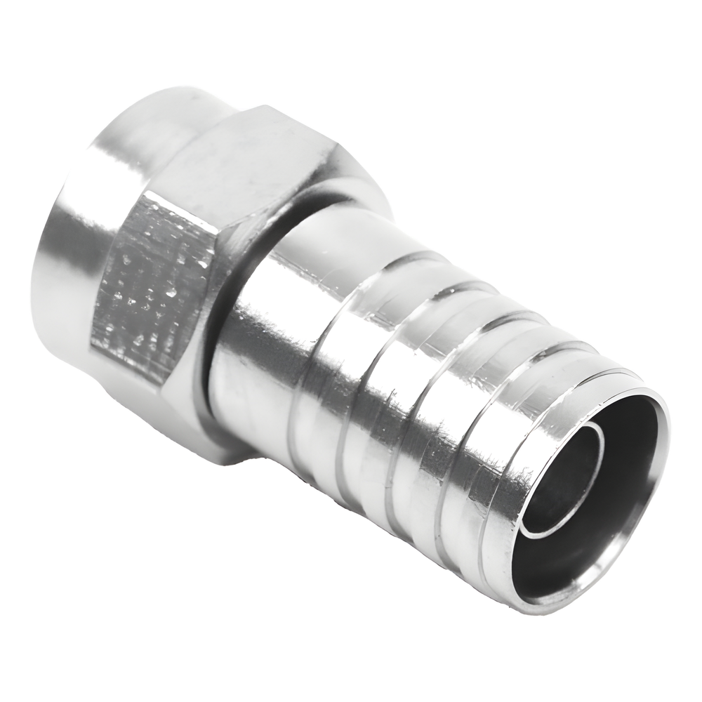 Conector F Macho, Plegable de Doble Blindaje para cable RG-59, Cuerpo de Bronce Niquelado.