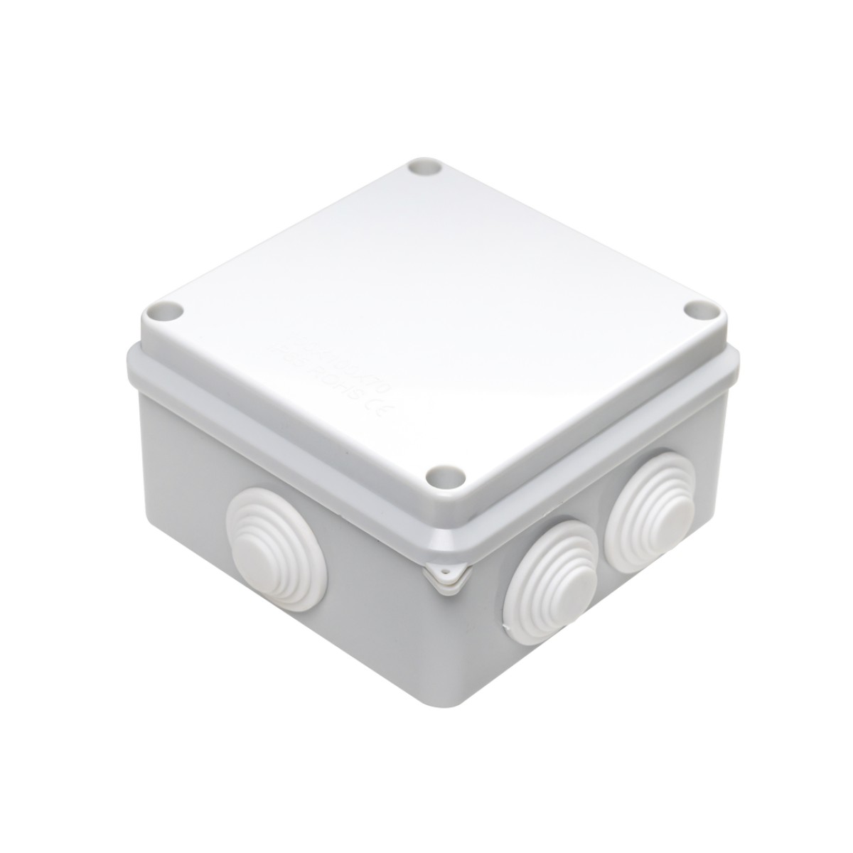 Caja de Conexiones Impermeable IP65 con 7 Entradas / 100 x 100 x 70 mm (3.9 x 3.9 x 2.8 in) / Resiste Agua y Polvo / Incluye Tornillería para su Instalación