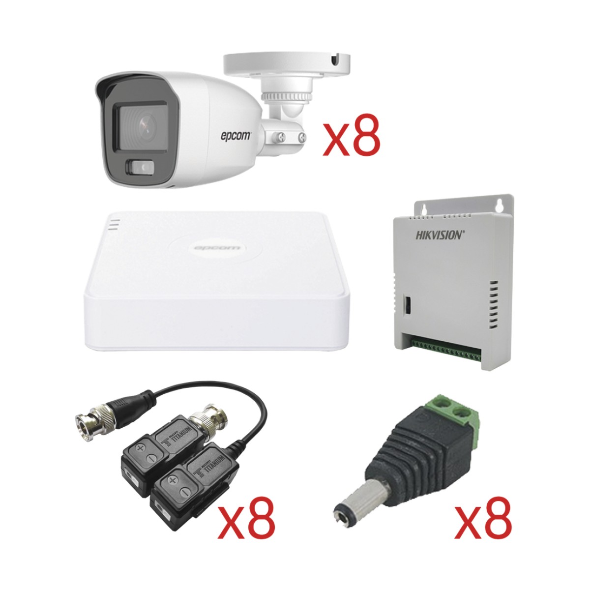 KIT TurboHD con Audio 1080p / DVR 8 Canales 1080p lite / 8 Cámaras Bala (exterior 2.8 mm) / Transceptores / Conectores / Fuente de Poder / AUDIO POR COAXITRON
