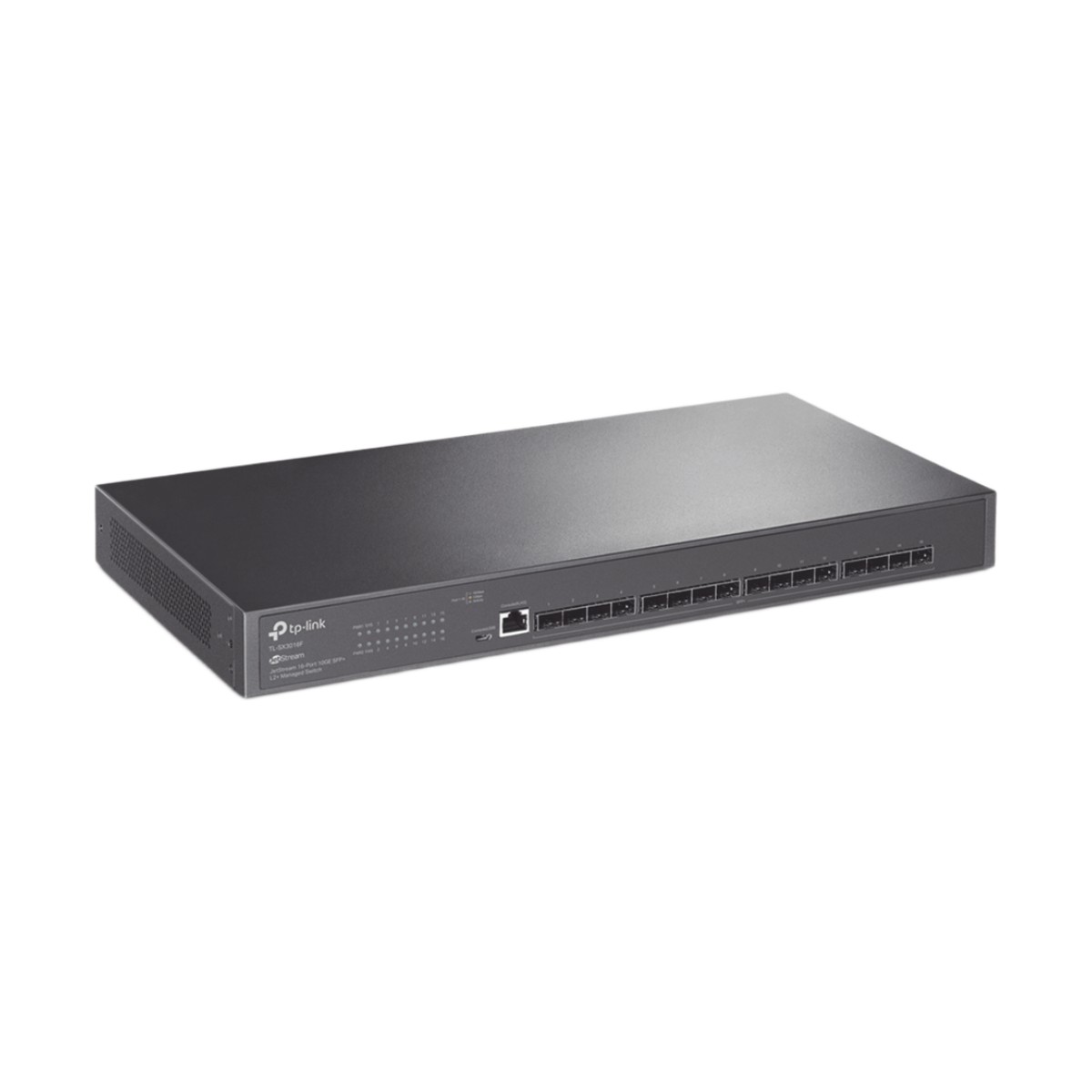 Switch Fibra Óptica L2+ Omada / 16 Puertos SFP+ 10G / 2 Puertos Consola (RJ45 y micro-USB) / Administración Centralizada Omada o Stand-Alone / Multicast IGMP / Calidad de Servicio / Montaje en Rack / Silencioso (sin ventiladores)