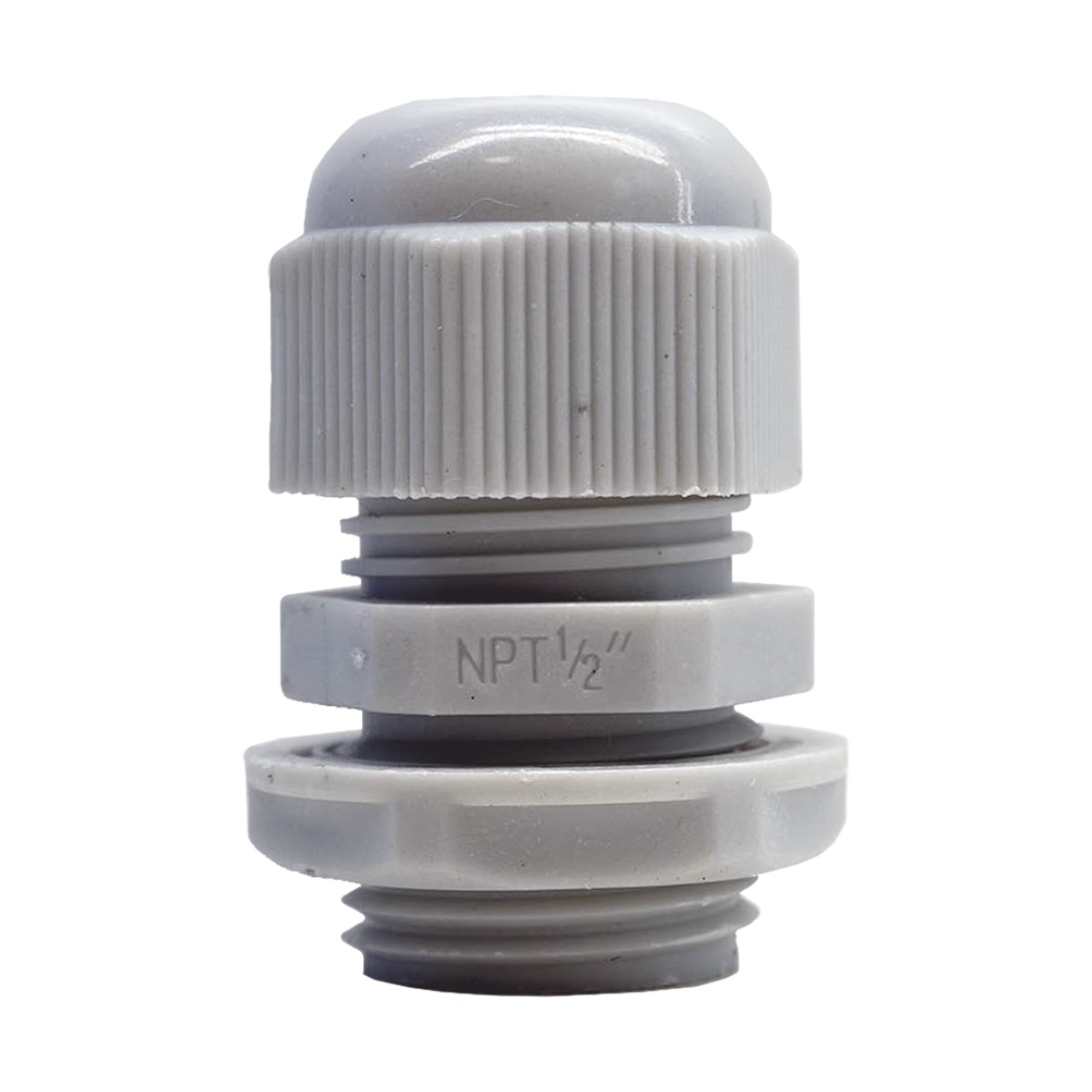 Conector Plástico Blanco Tipo Glándula para Rosca NPT 1/2"