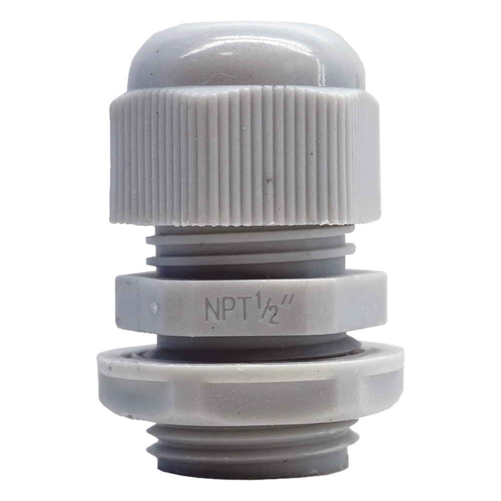 Conector Plástico Blanco Tipo Glándula para Rosca NPT 1/2"