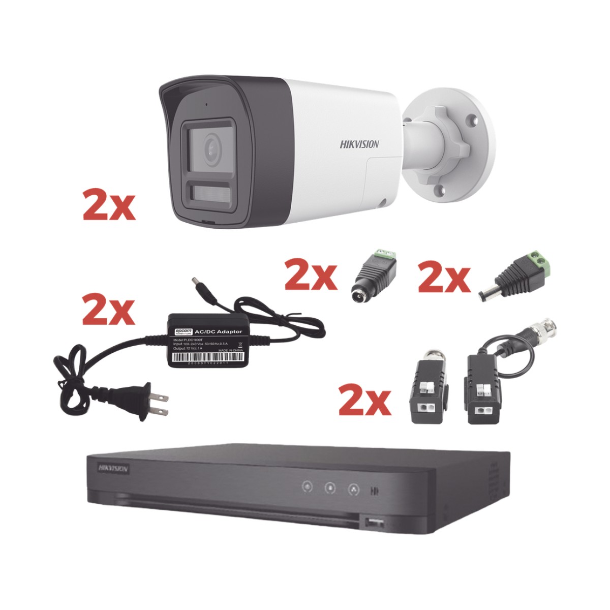 Kit Audio Bidireccional TurboHD 1080p / DVR 4 Canales / 2 Cámaras Bala (Exterior) con Bocina y Microfóno Integrado / 2 Fuentes de Poder / Accesorios