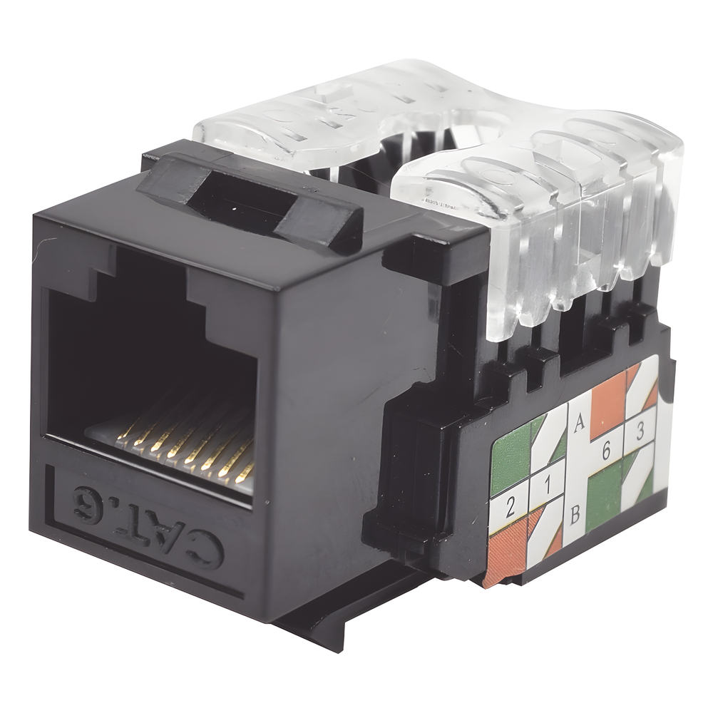 Módulo Jack Keystone Cat6 con Terminación 110 (Punchdown) para Faceplate - Color Negro