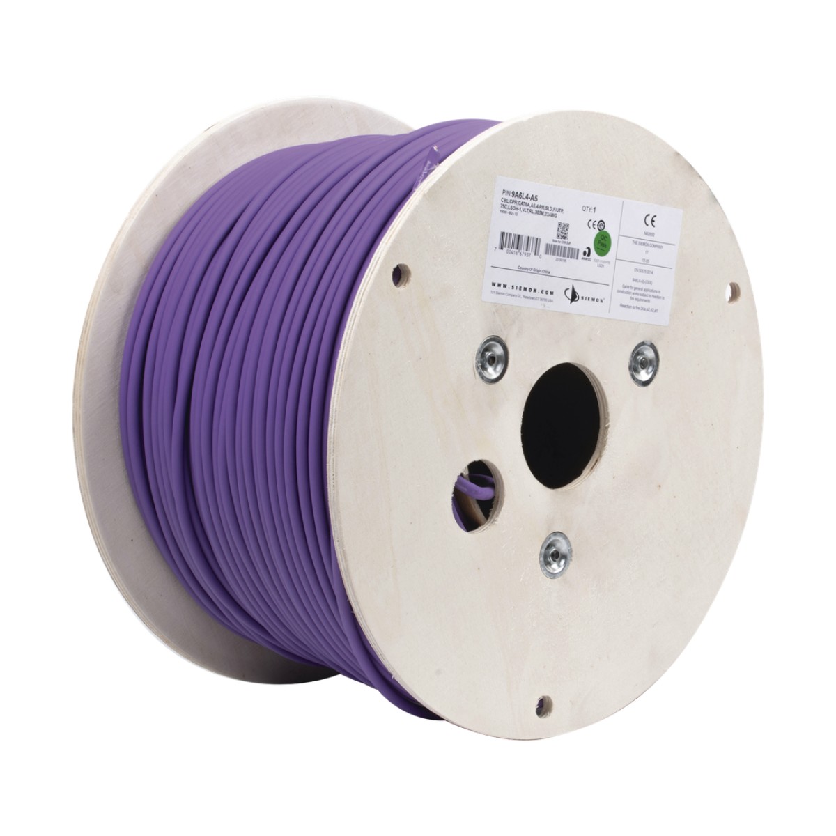 Bobina de Cable Blindado F/UTP de 4 Pares, Z-MAX, Cat6A, Soporte de Aplicaciones 10GBase-T, LS0H (Libre de Gases Toxicos), Color Violeta, 305 Metros (1000 Pies)