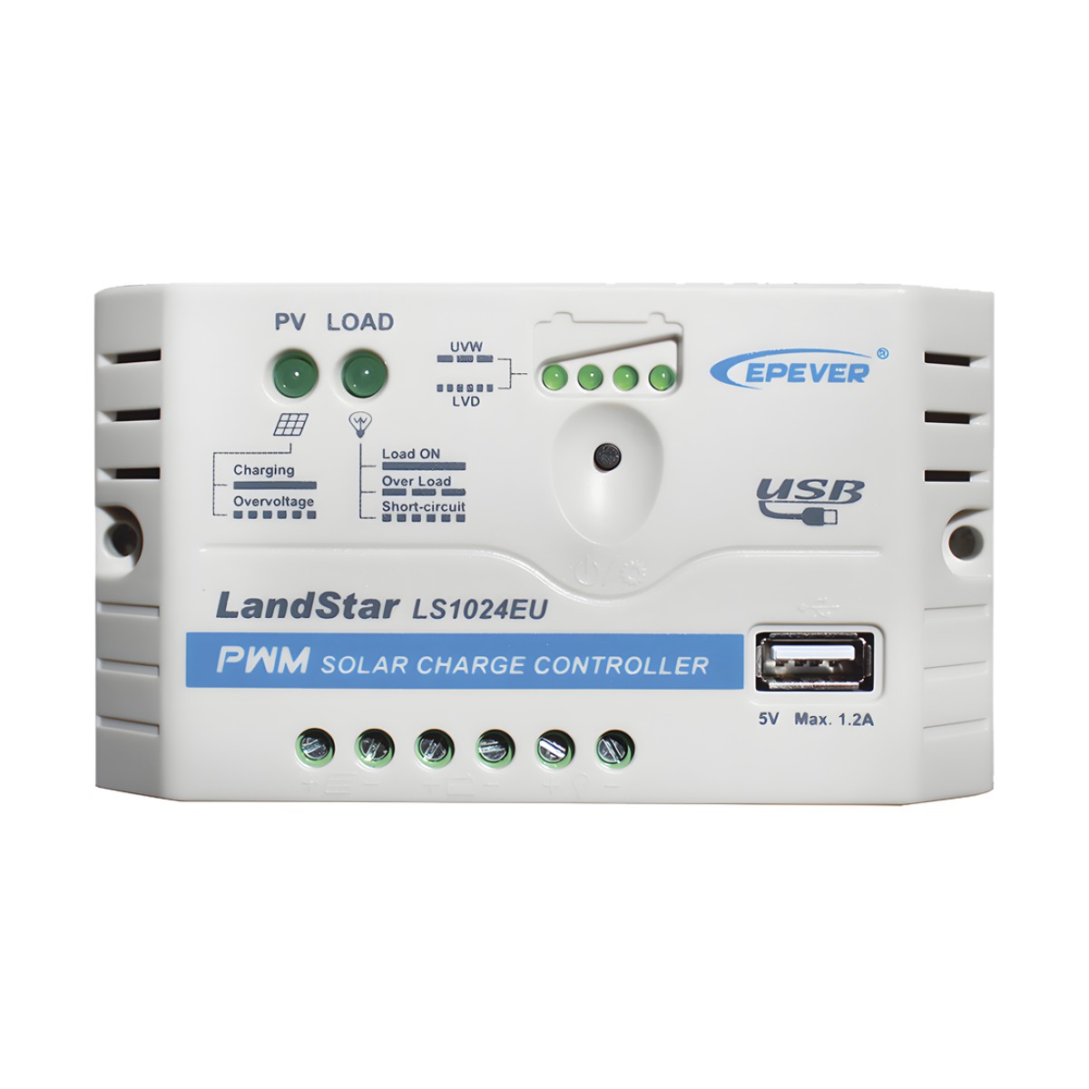 Controlador Solar PWM / 10A / 12/24V / Puerto USB / Indicadores LED / Tierra Positivo Común