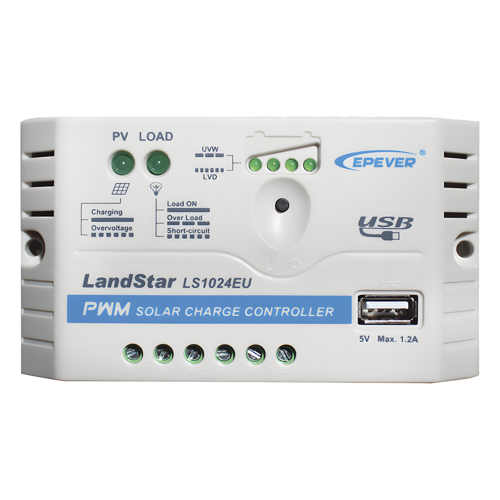 Controlador Solar PWM / 10A / 12/24V / Puerto USB / Indicadores LED / Tierra Positivo Común
