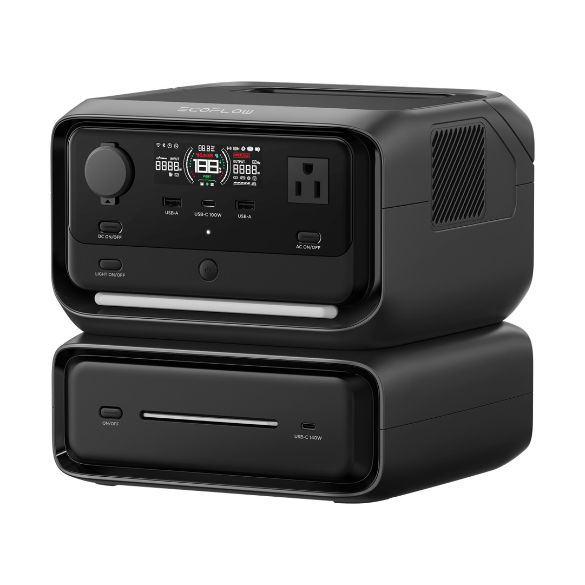 EcoFlow River 3 Plus | Estación de Energía Portátil 572Wh Litio LFP / 4 AC 800W (Max. 1600W) / 1 USB-C 100W / 3 USB -A 12W / Cargador de Coche 10A, 126W Max. / Conectividad WiFi y Bluetooth (App) / Carga Solar 220W Max.