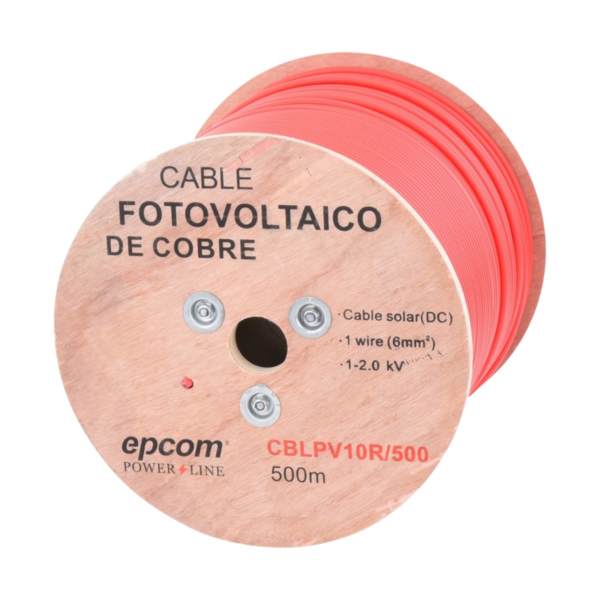 Carrete de 500 Metros / Cable Fotovoltaico Rojo  / Material COBRE / 6mm² (10AWG) / 2000 Vcc