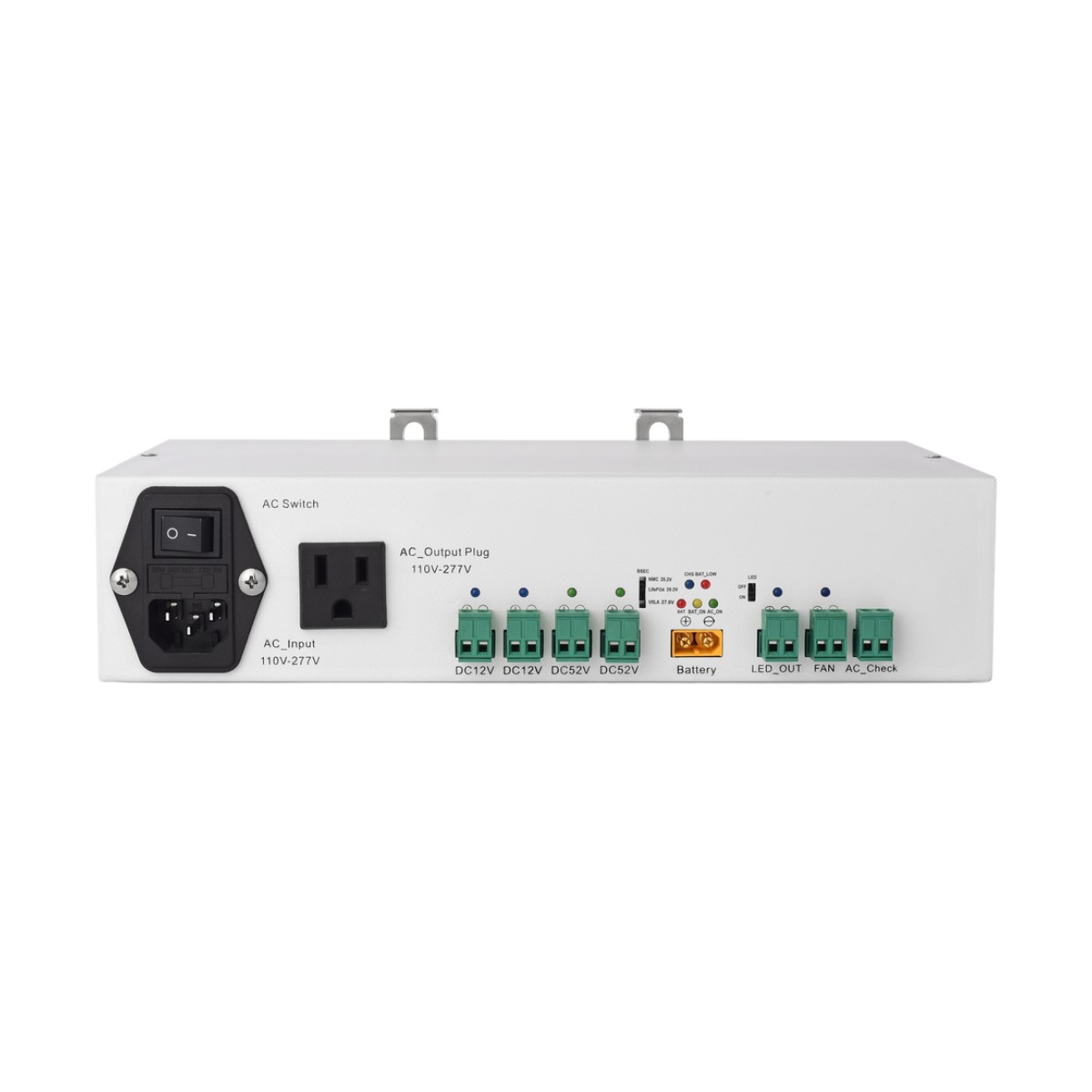 Fuente de Alimentación / 52V 3A + 12V 5A / Respaldo Batería / Riel DIN / Protecciones Sobrecarga-Cortocircuito / Telecomunicaciones