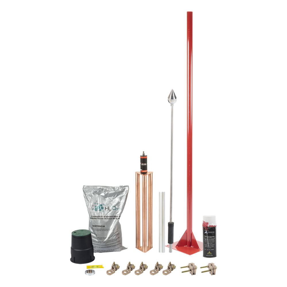 Kit Pararrayo con Punta en Aluminio con Accesorios para Protección de Diámetro de 160 m.
