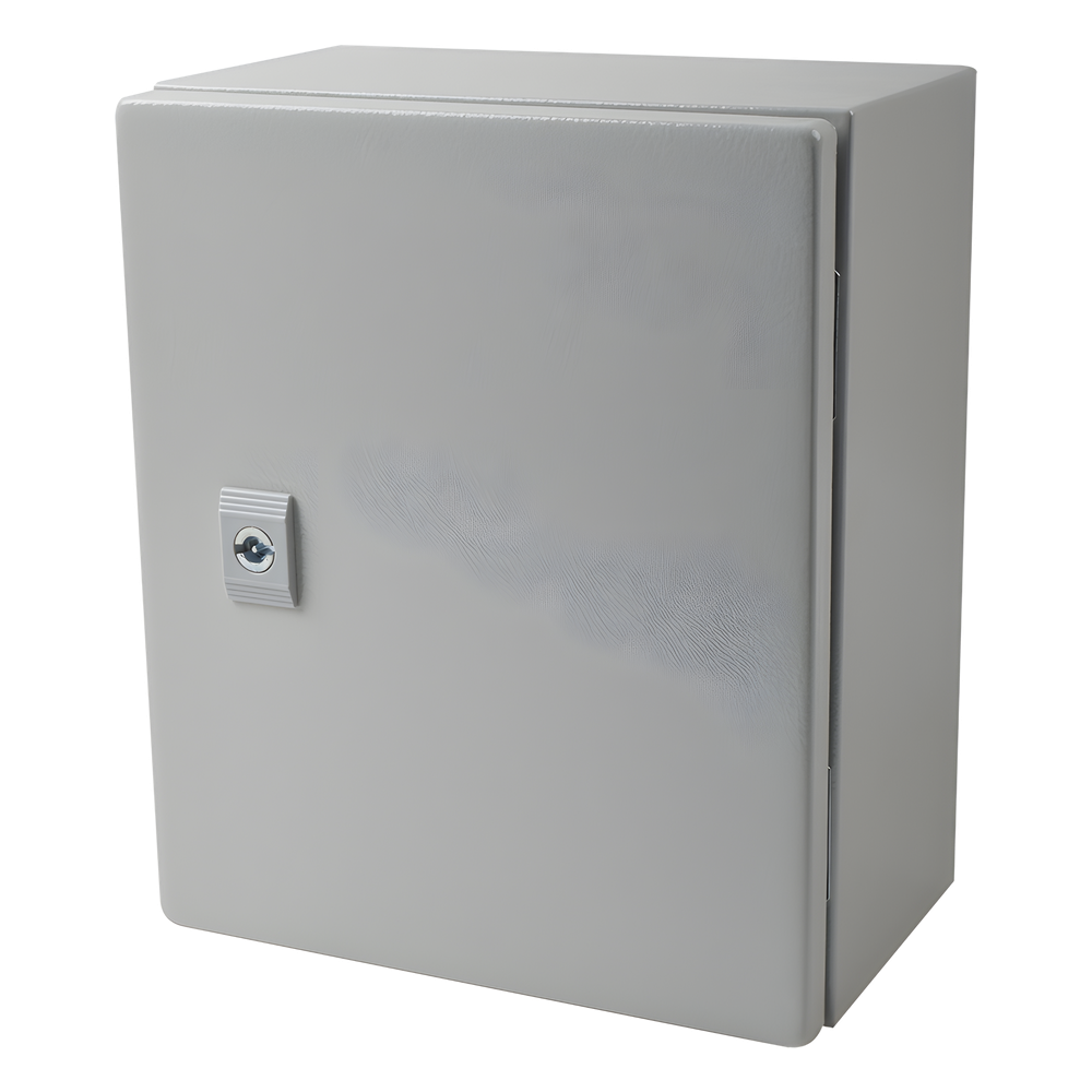 Gabinete de Acero IP66 Uso en Intemperie (250 x 300 x 150 mm) con Placa Trasera Interior Metálica y Compuerta Inferior Atornillable (Incluye Chapa y Llave T).