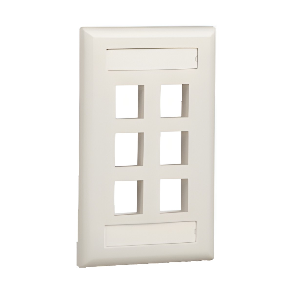 Placa de Pared Vertical, Salida Para 6 Puertos Keystone, Con Espacios Para Etiquetas, Color Blanco Mate
