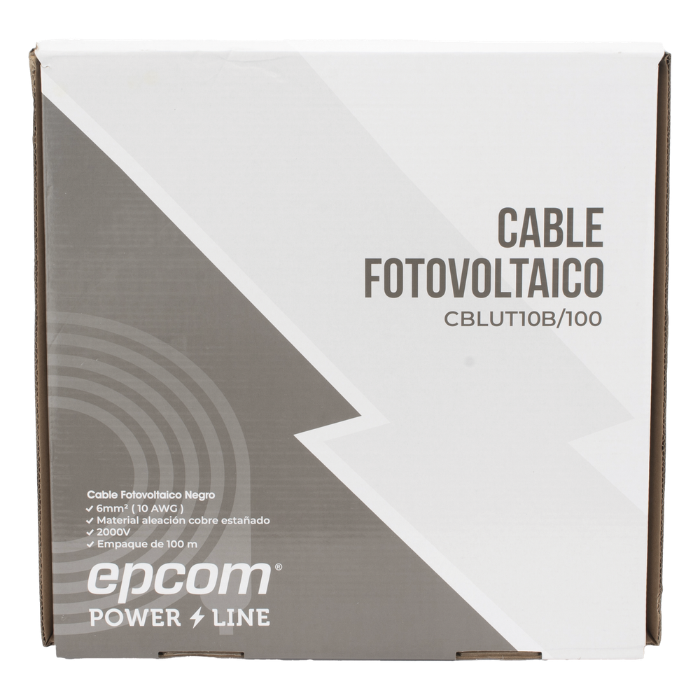 Cable Fotovoltaico Negro / Cobre Estañado / 6 mm² (10 AWG) / 2000V / Rollo de 100m / / UL 4703 y TUV