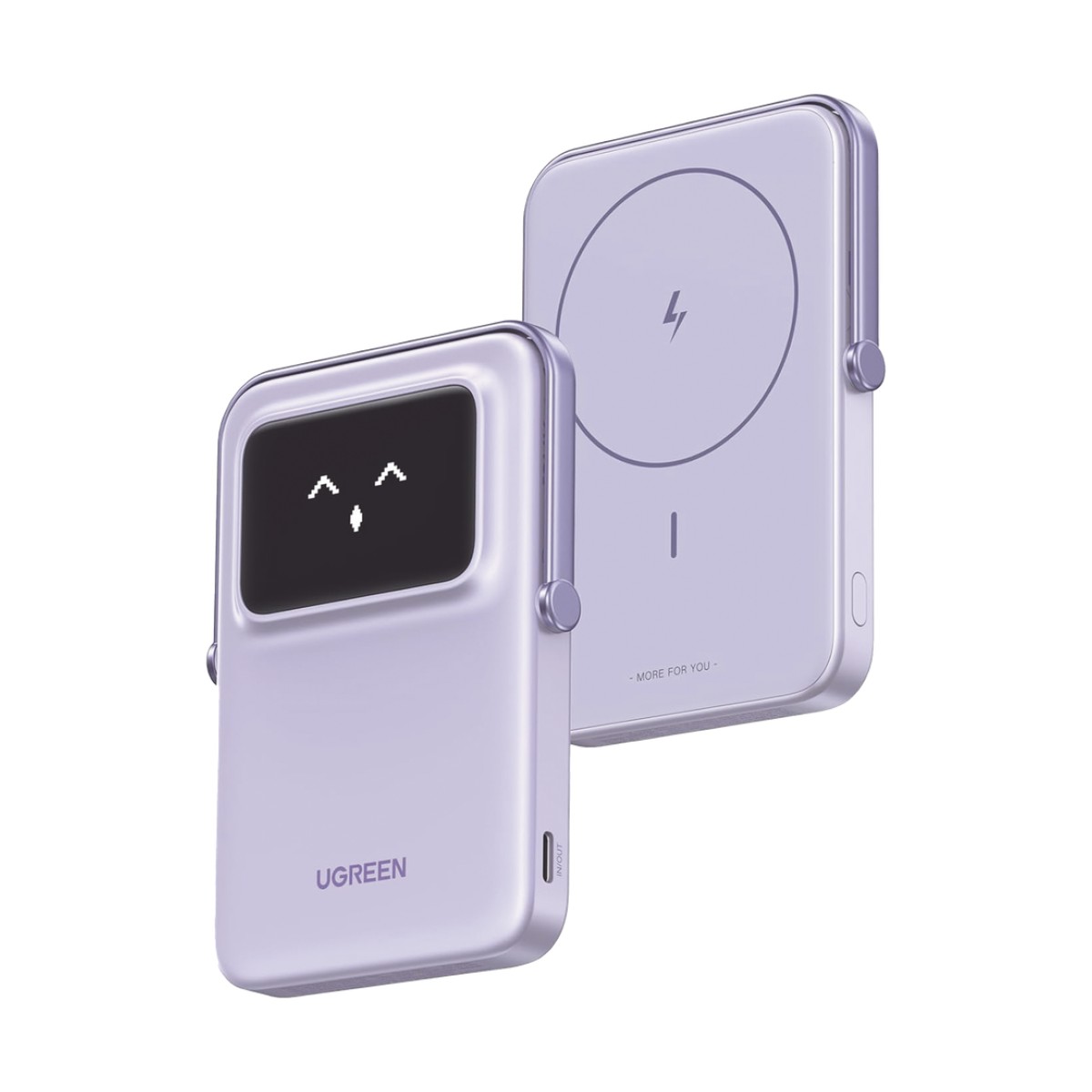 Power Bank Serie UNO Inalambrico | 10000mAh | 7.5W/20W  |  Con Emojis de Estado | Carga Rápida USB-C Bidireccional  | Pantalla TFT  Inteligente | Con Holder | Color Purple.