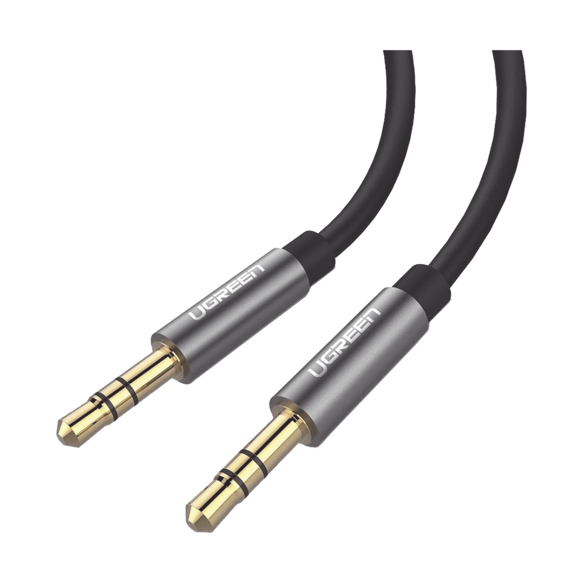 Cable Auxiliar 2 Metros / Conector 3.5mm a 3.5mm / Macho a Macho / Cubierta de TPE / Carcasa de Aluminio / Color Negro