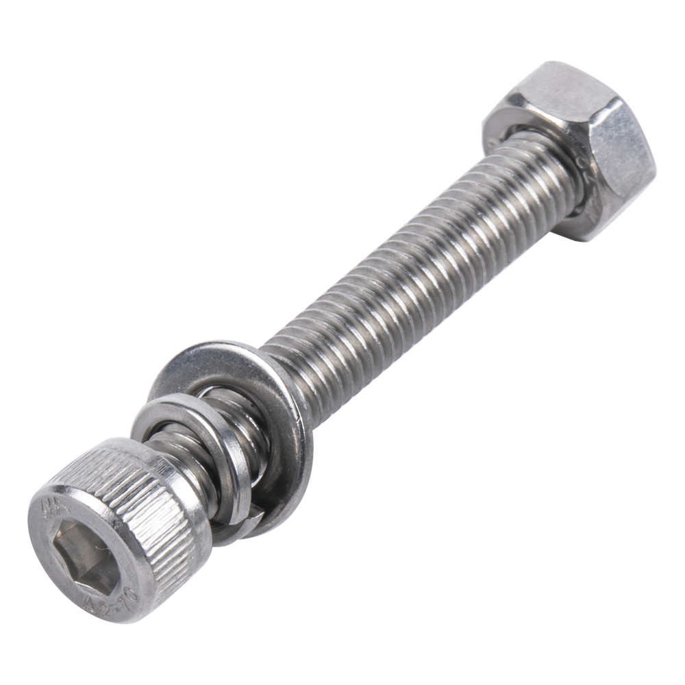 1 Tornillo Allen Milimétrico de Acero Inoxidable  M8-1.25 x 40/ Con 1 Tuerca, 1 Arandela de Presión y 1 Plana / Para Montajes de Módulos Foto Voltaicos .