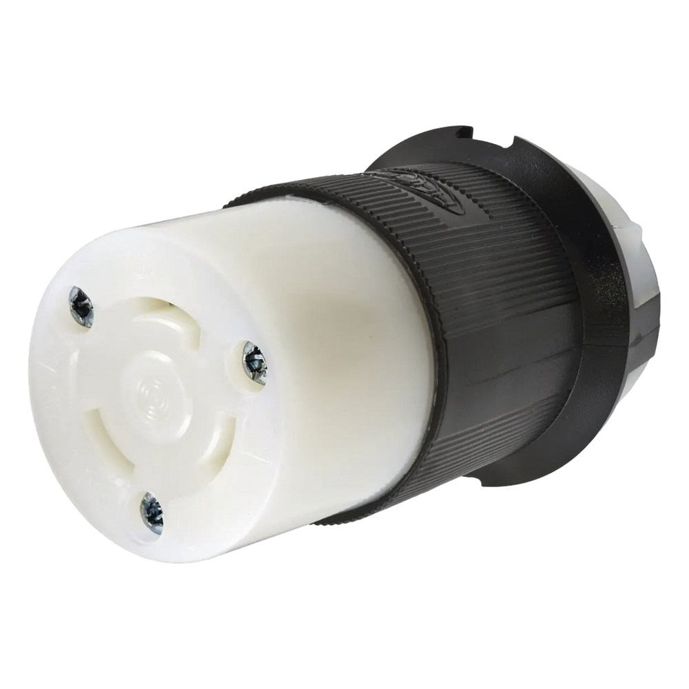 Conector Industrial con Bloqueo de Media Vuelta / 30 A 125 V CA / 2 Polos 3 Hilos / Color Blanco y Negro / Nema L5-30R.