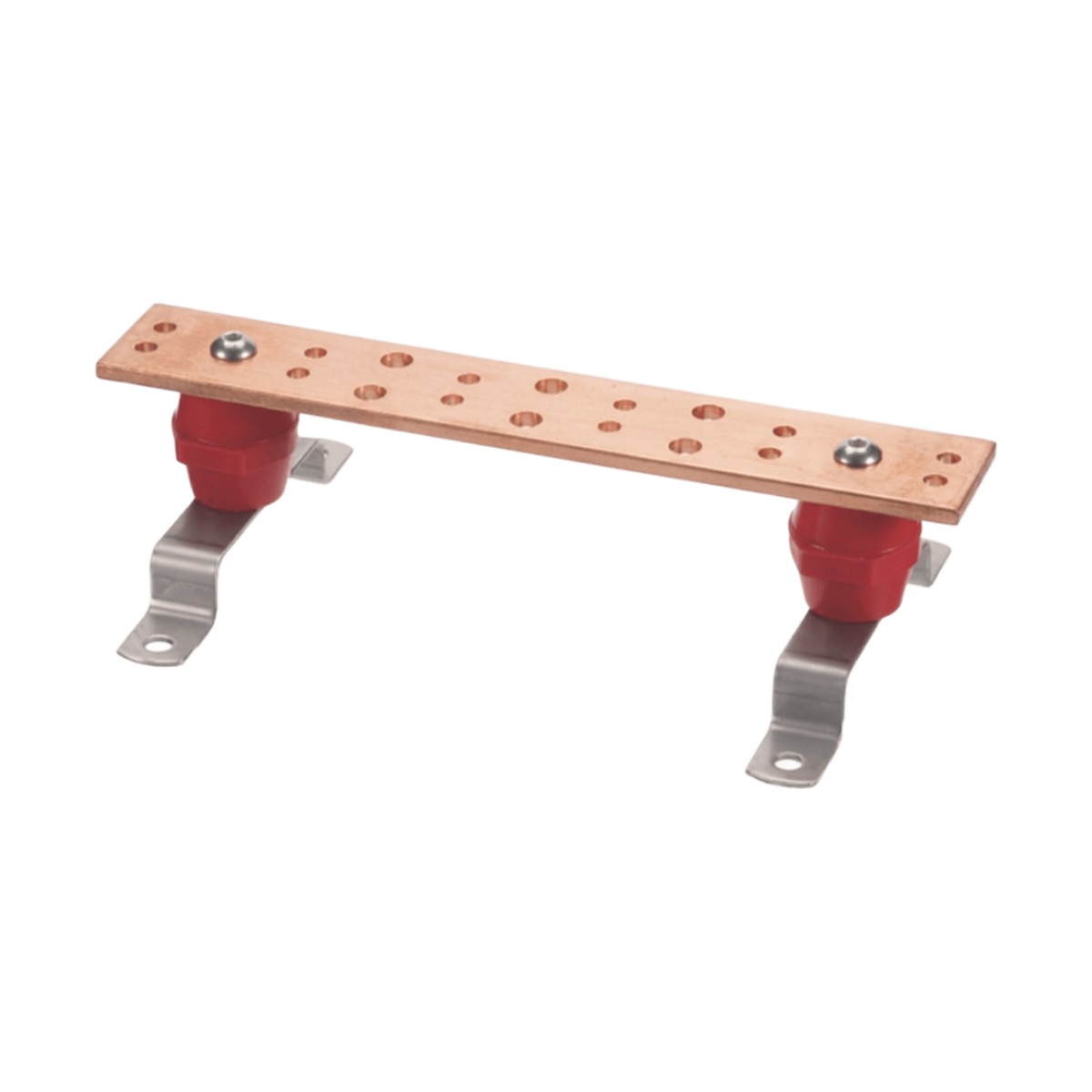 Barra Unión Telecom TMGB / 12 x 2 x 1/4 in / Cobre 100% / 6+12 Orificios / Montaje Muro Incluido / Aisladores Rojos / J-STD-607-A