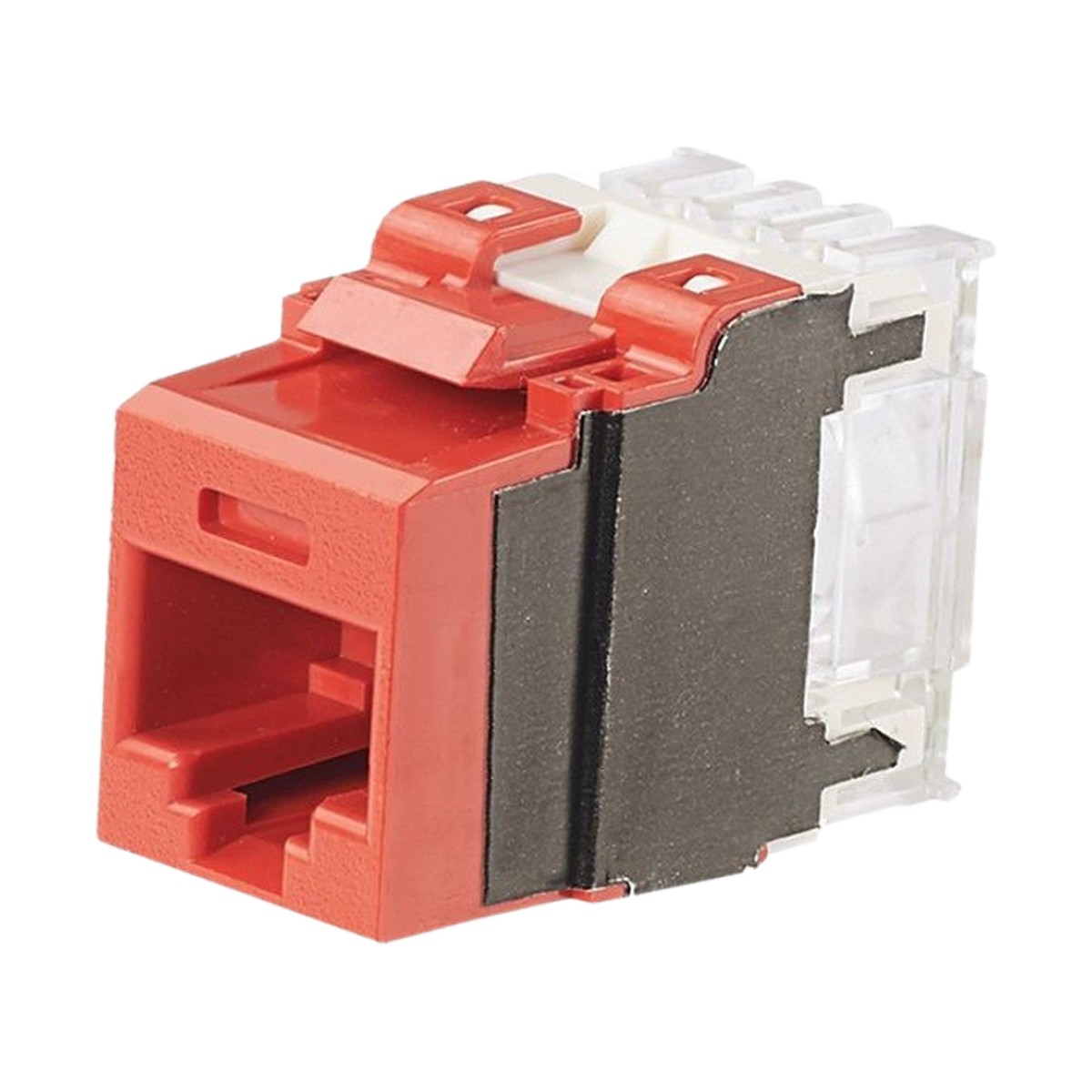Conector Jack Estilo 110 (de Impacto), Tipo Keystone, Categoría 6A, de 8 Posiciones y 8 Cables, Color Rojo