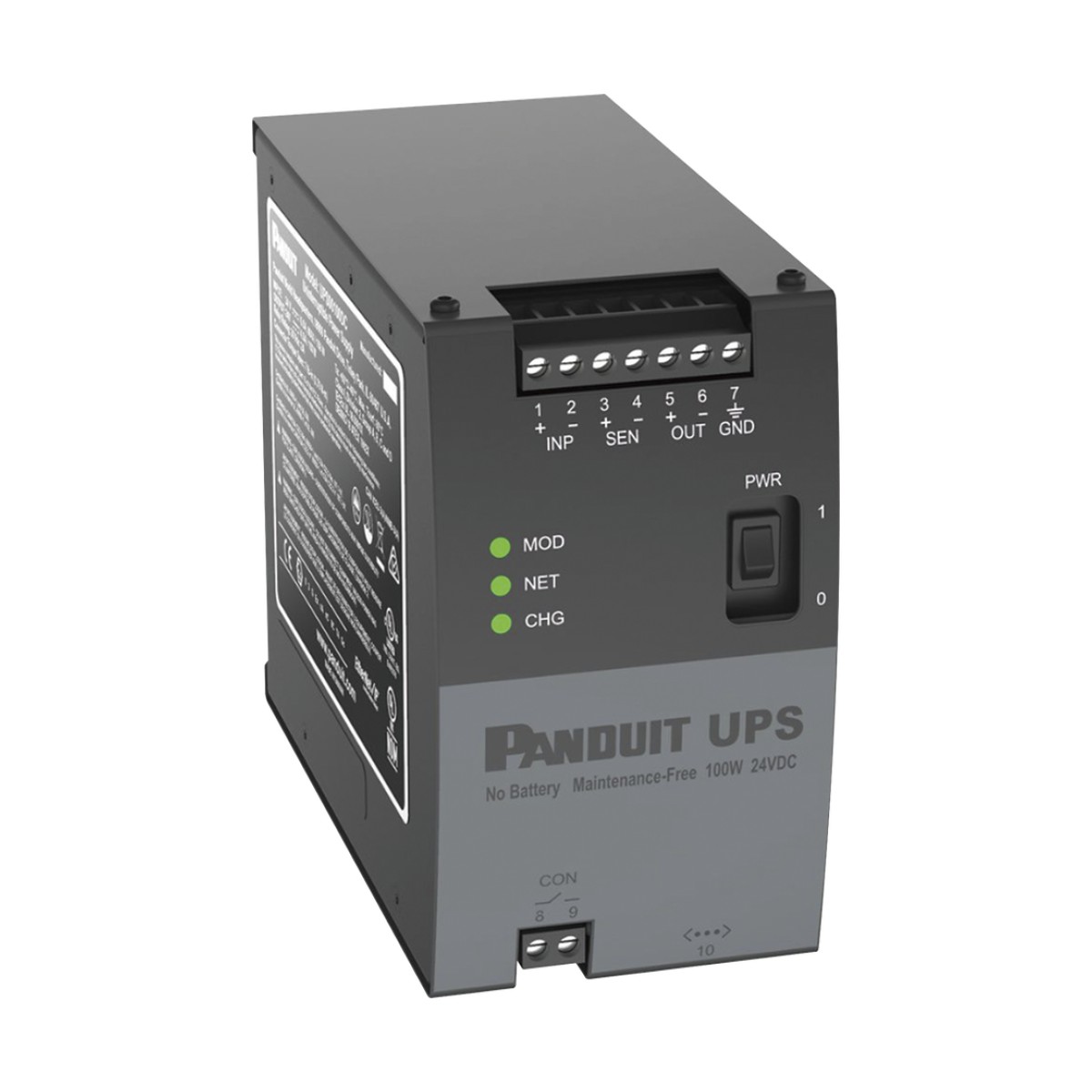 UPS Industrial de 100 Watts, 24 Vcd de Entrada, Instalación en Riel DIN Estándar de 35mm, Temperatura de operación de -40 a 60 ºC