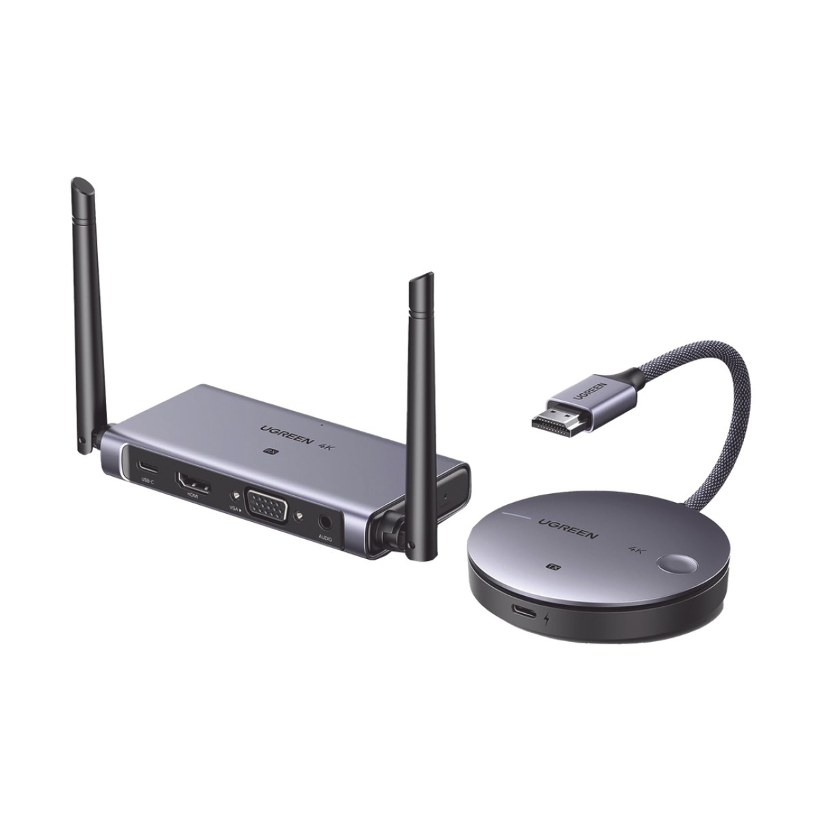 Transmisor y Receptor Inalámbrico HDMI / 4K@30Hz / 50m (164 ft) Alcance / Salida HDMI y VGA Simultánea / Audio 3.5mm / Plug & Play / USB-C / Banda 5 GHz / UGREEN