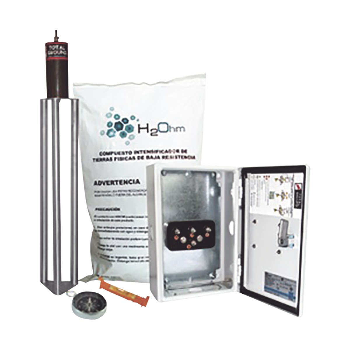 Kit Antivandalico de puesta a tierra de 45 A con Electrodo, Filtro, Acoplador y Compuesto H2Ohm.