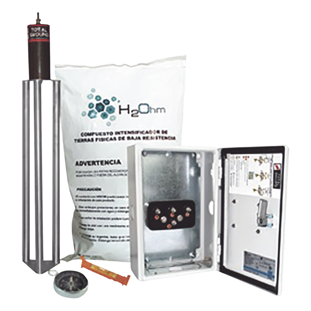 Kit Antivandalico de puesta a tierra de 45 A con Electrodo, Filtro, Acoplador y Compuesto H2Ohm.