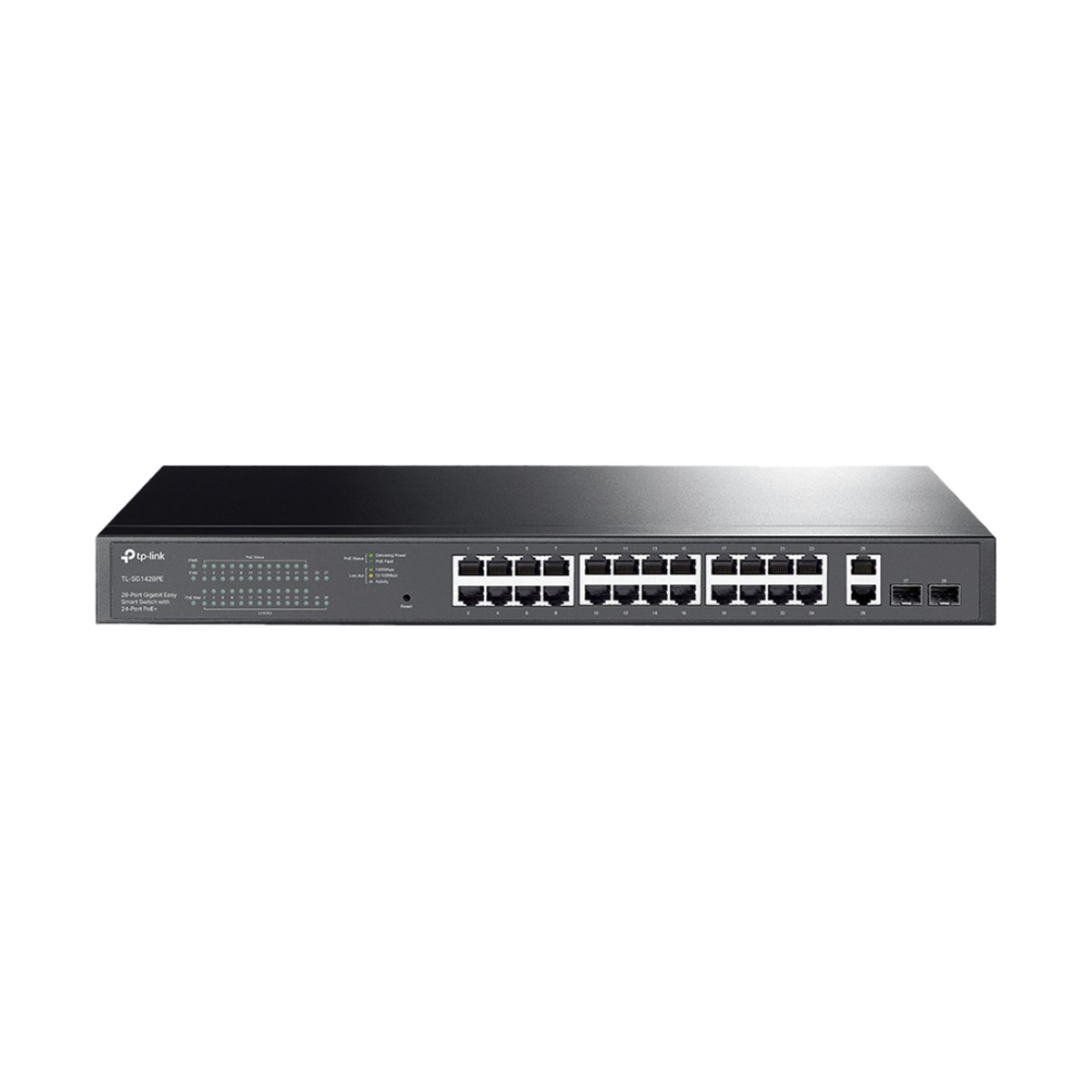 Switch PoE Administrable 24 puertos 10/100/1000 Mbps / 2 puertos SFP / 24 puertos PoE af/at / Presupuesto PoE 250W /