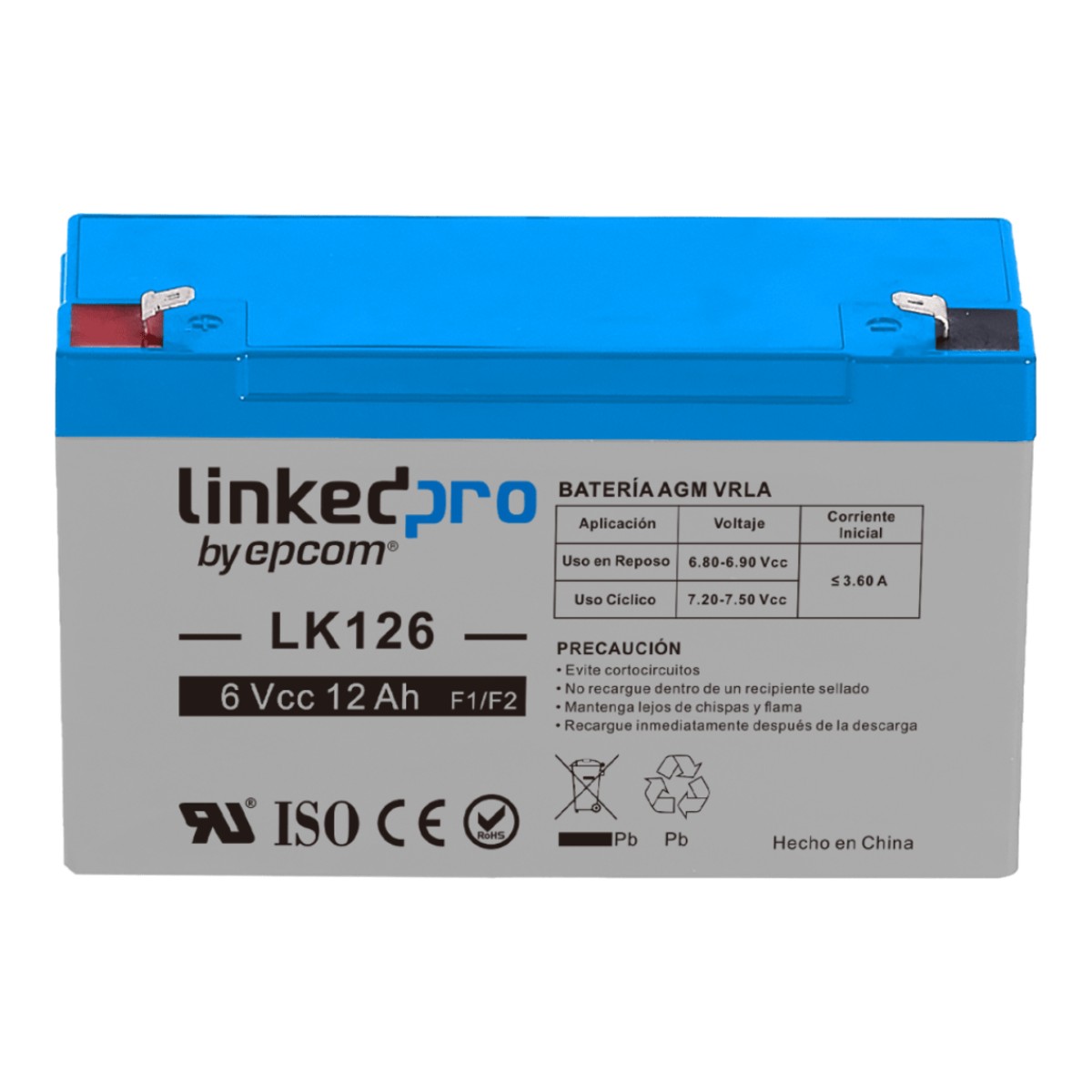 Batería de respaldo 6 V | 12 Ah | AGM | Especial para Seguridad Electrónica | UPS | Sistemas de Emergencia | Vida útil 5 años | Terminales F1 + Adaptador F2