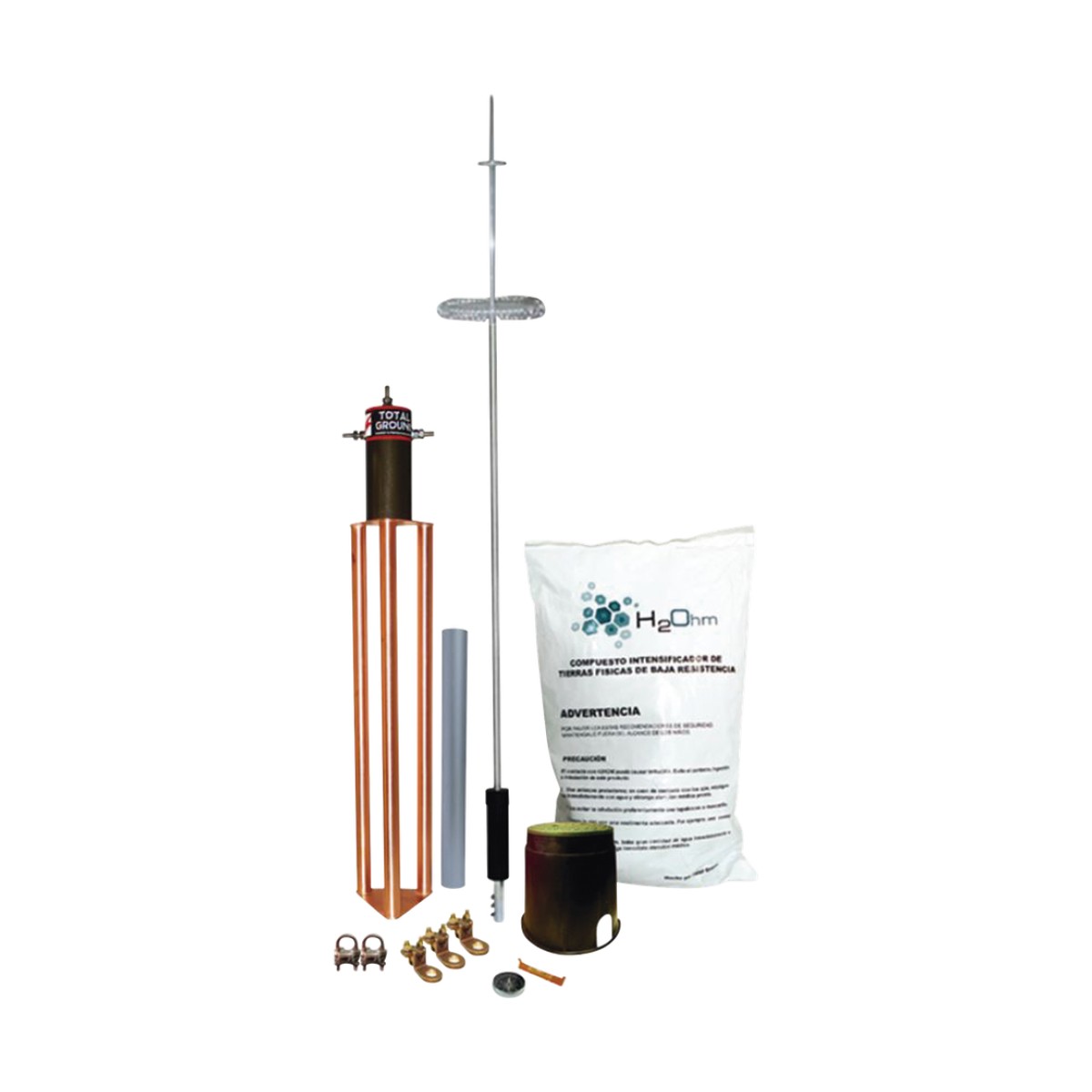 Kit de Pararrayo para Torre o Poste tipo Dipolo Corona con Electrodo y Accesorios de instalación.