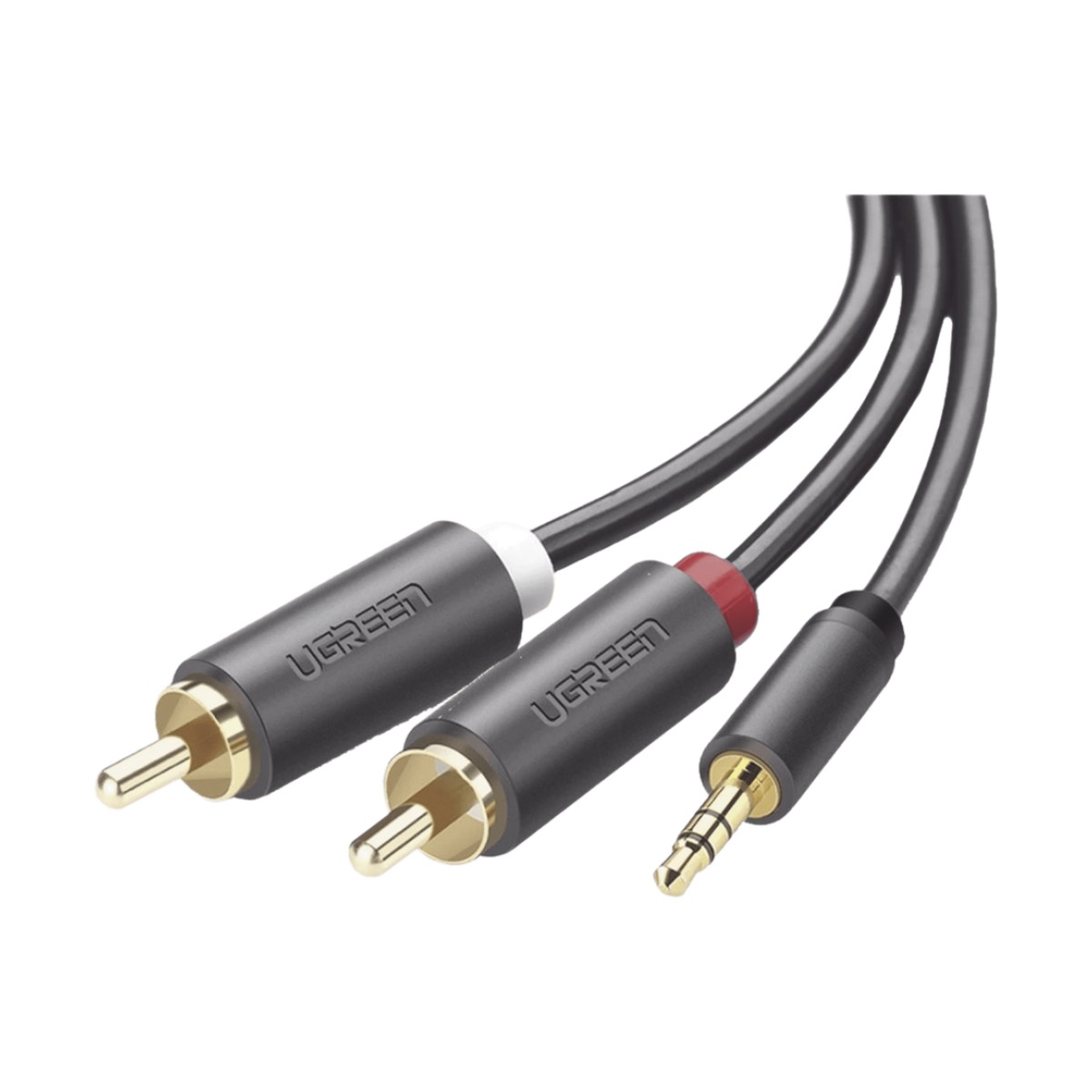 Cable Adaptador de 3.5mm Macho a 2 RCA Macho / 5 Metros (16.40 Pies) / Color Gris / Blindaje Múltiple / ABS / Alta Calidad