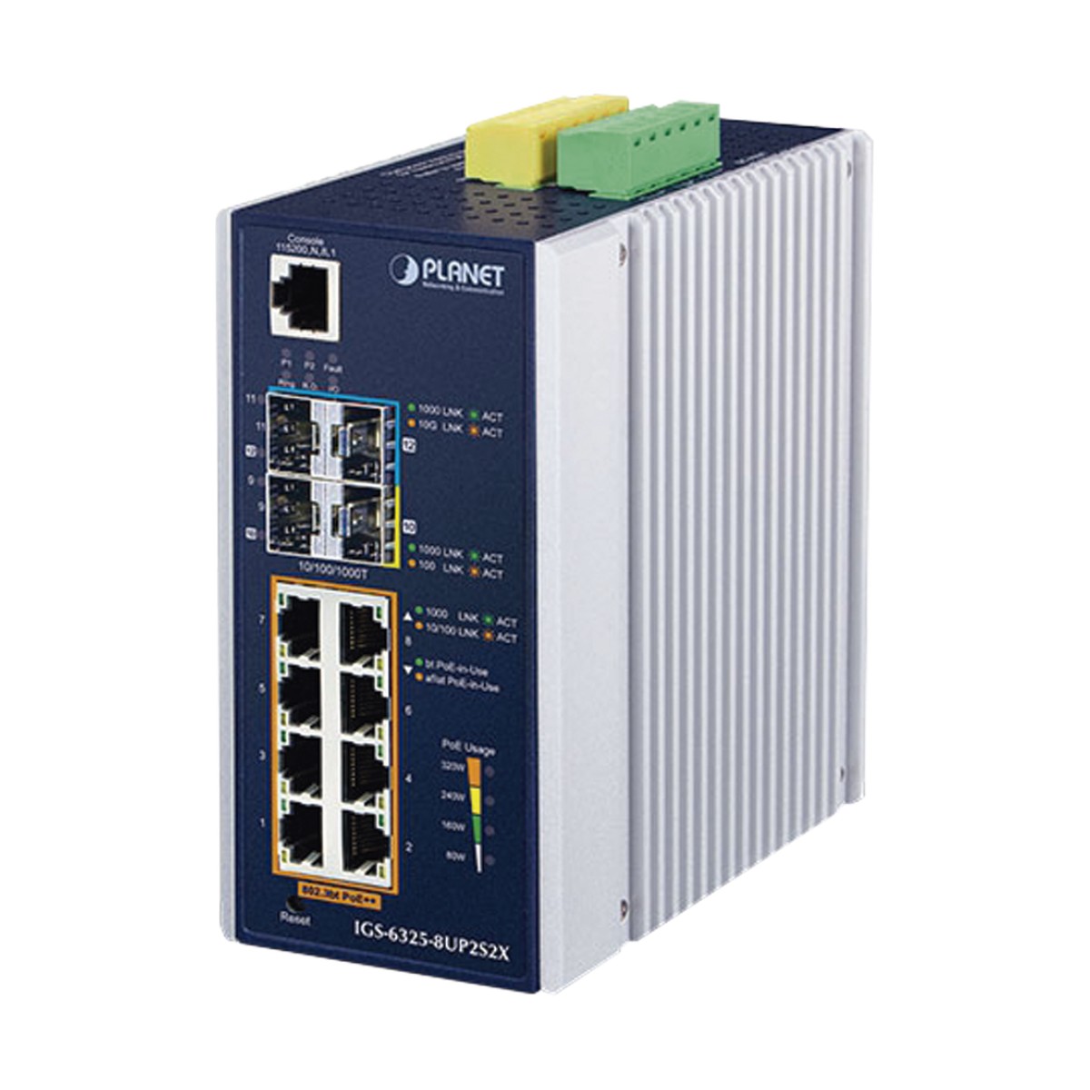 Switch Industrial Administrable Capa 3 con  8 Puertos Gigabit PoE 802.3bt, 2 Puertos SFP de 1 G/2.5 G, 2 Puertos SFP 10 G