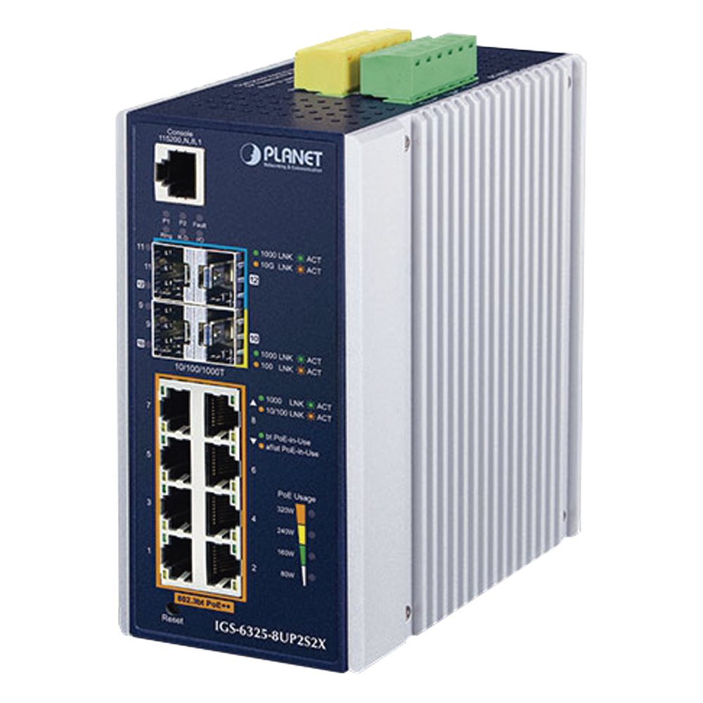 Switch Industrial Administrable Capa 3 con  8 Puertos Gigabit PoE 802.3bt, 2 Puertos SFP de 1 G/2.5 G, 2 Puertos SFP 10 G