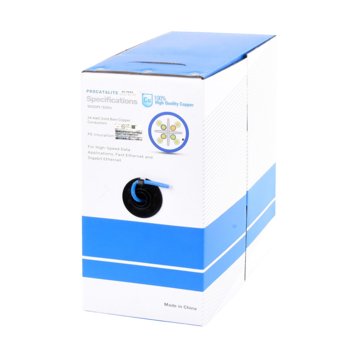 Bobina de Cable de 305 Metros (1000 Pies) Cat6, CM, 24 AWG, Alto Rendimiento, ETL, UL, Color Azul, Super Flexible, para Aplicaciones de Videovigilancia, Video HD, y Redes de Datos. Uso Interior