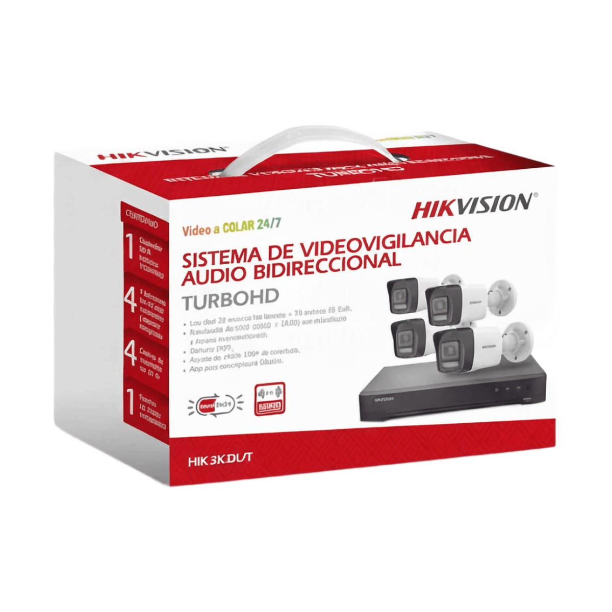 [Dual Light] Kit TurboHD 3K (5 Megapixel Real) / DVR 4 Canales / 4 Cámaras bala Dual Light / Audio bidireccional / Accesorios de Interconexión / Fuente de Poder