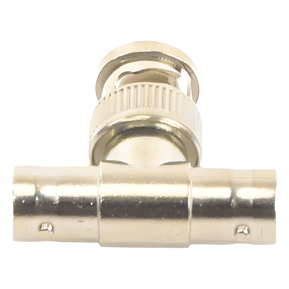 Adaptador en T para 75 Ohm de Conector BNC Macho a Doble BNC Hembra, Níquel/ Oro/ Teflón.