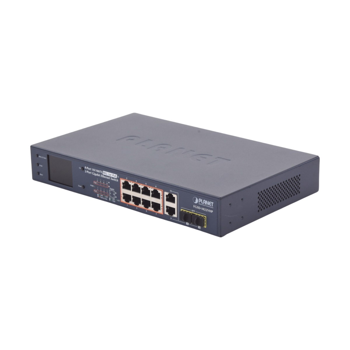 Switch PoE+ / Distancia 250 Metros / 8 Puertos + 2 Combo TP/SFP Gigabit y Pantalla LCD Para Monitoreo