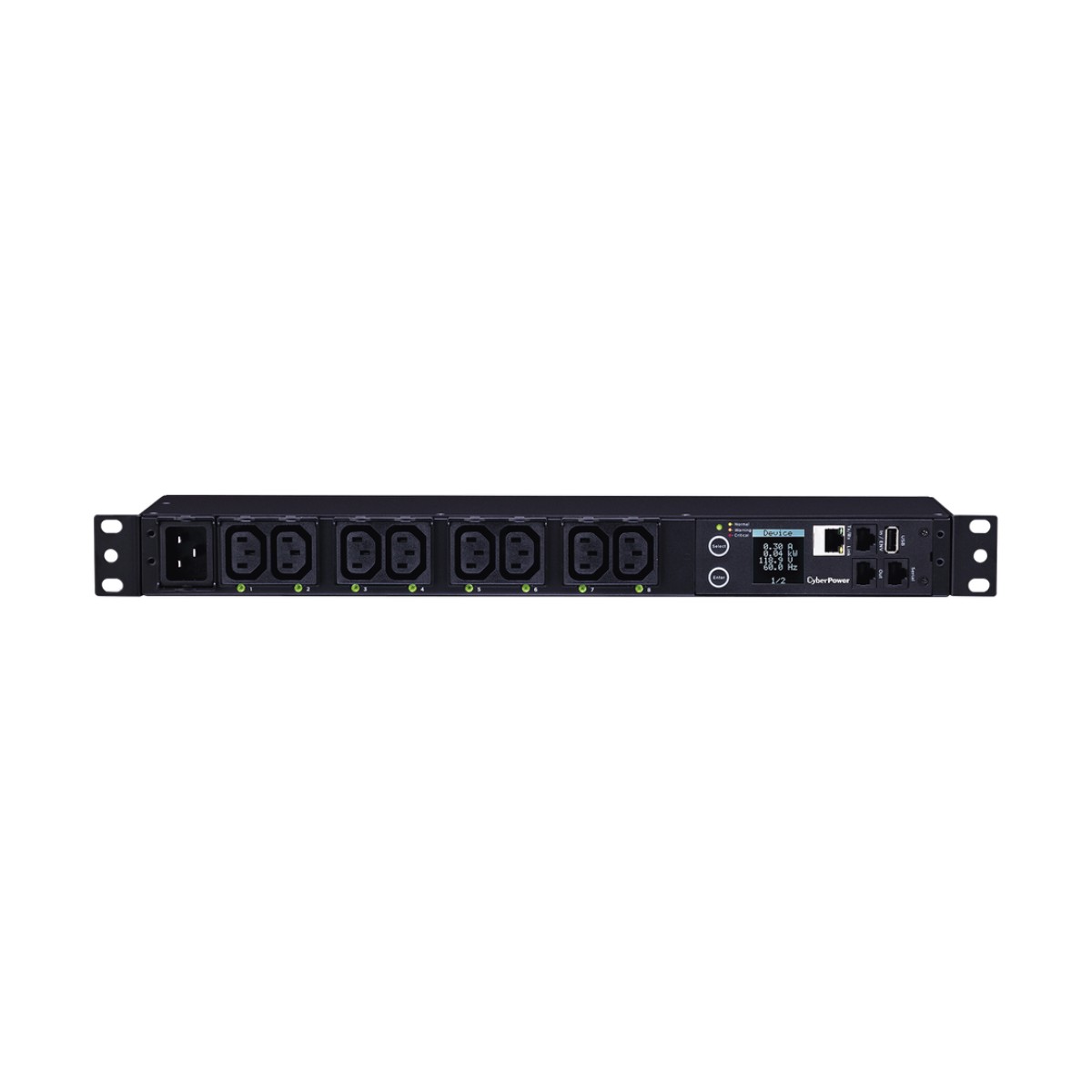 PDU Switchable y Monitoreable por Toma, para Distribución de Energía, Entrada 200-240 Vca NEMA L6-20P, Con 8 Salidas C13, Horizontal 19in, 2UR